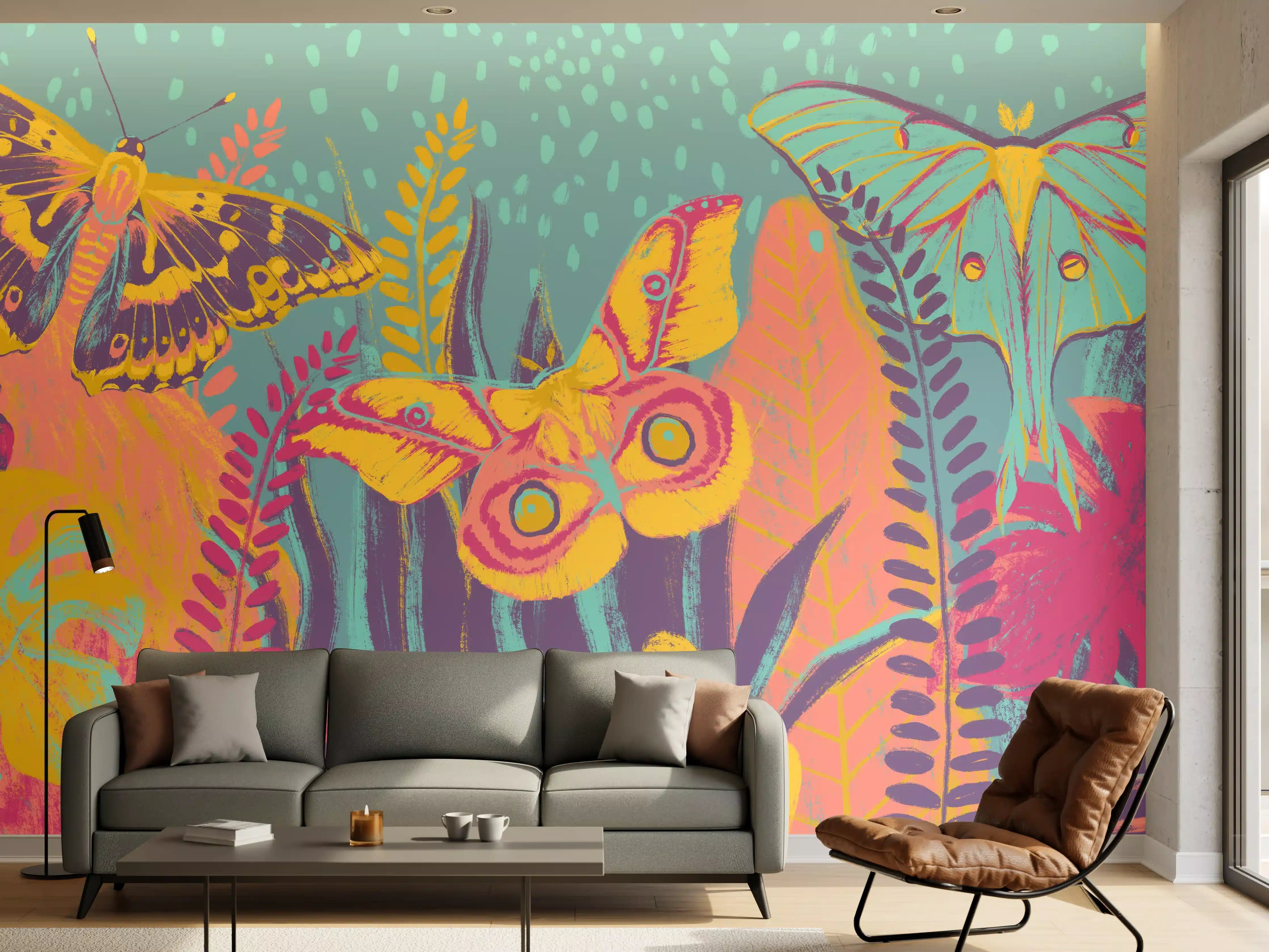 Wandverkleidung Wohnzimmer - Tropischer Blick - Bunt