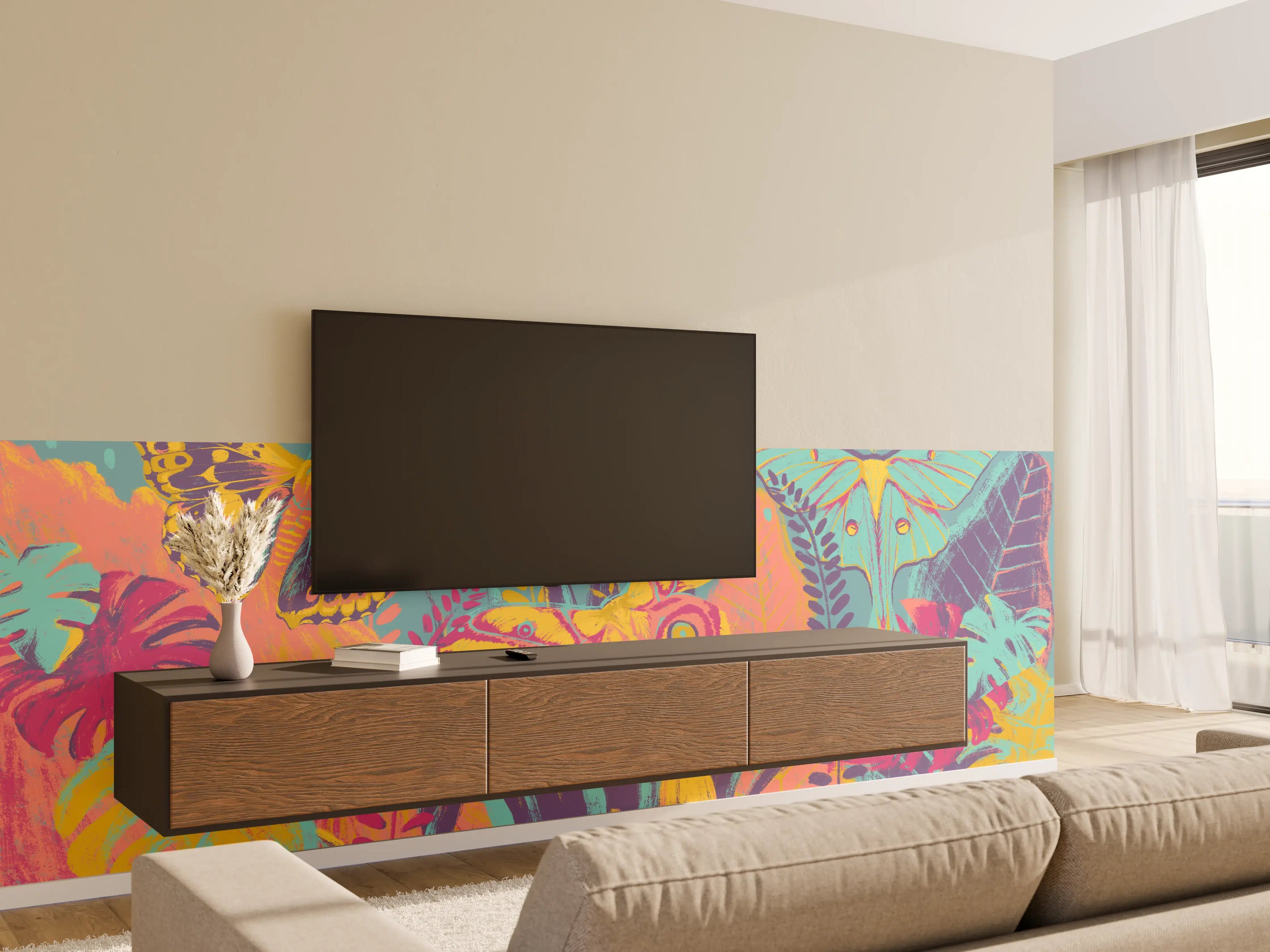 Wandverkleidung Wohnzimmer - Tropischer Blick - Bunt