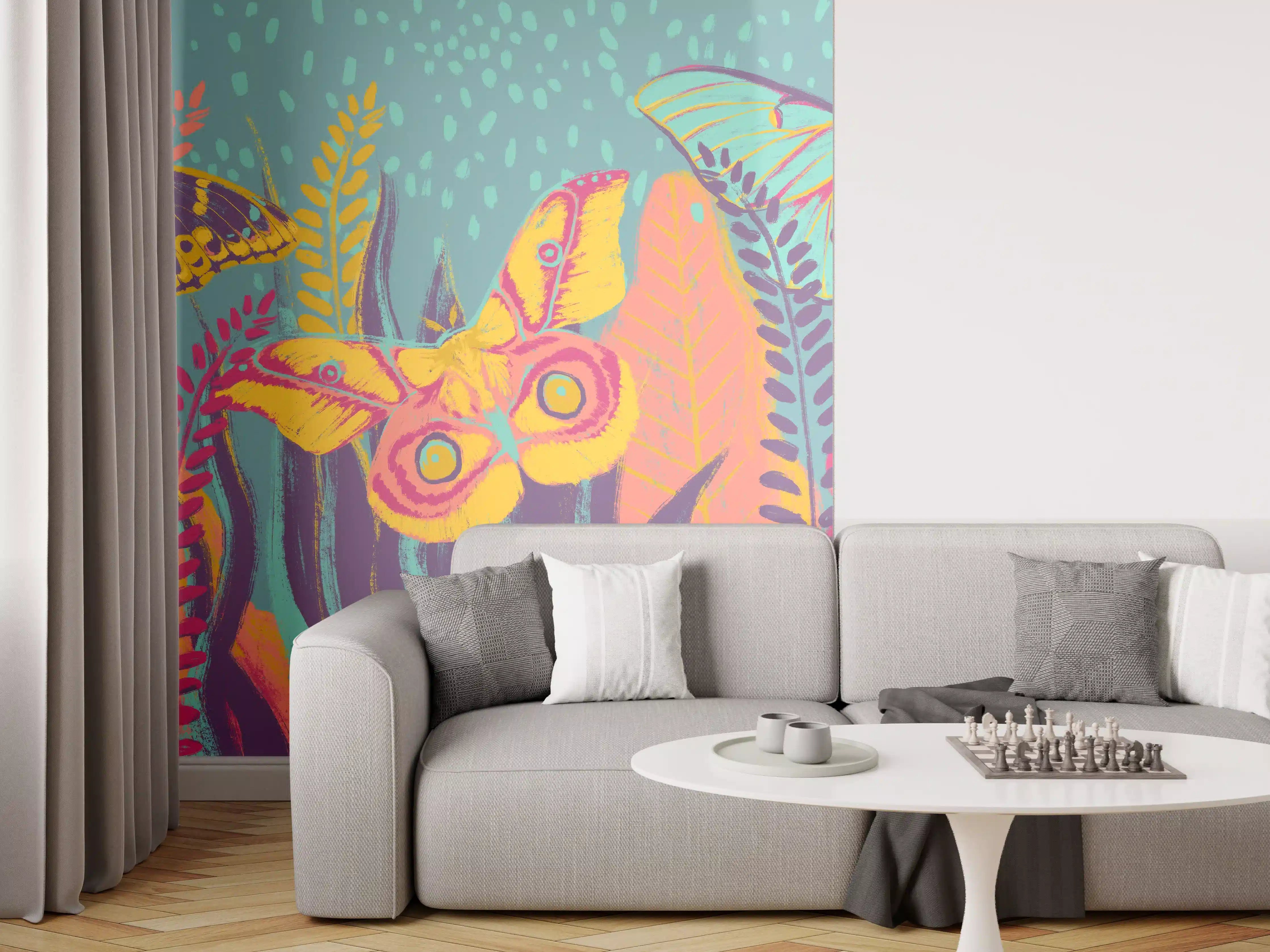 Wandverkleidung Wohnzimmer - Tropischer Blick - Bunt