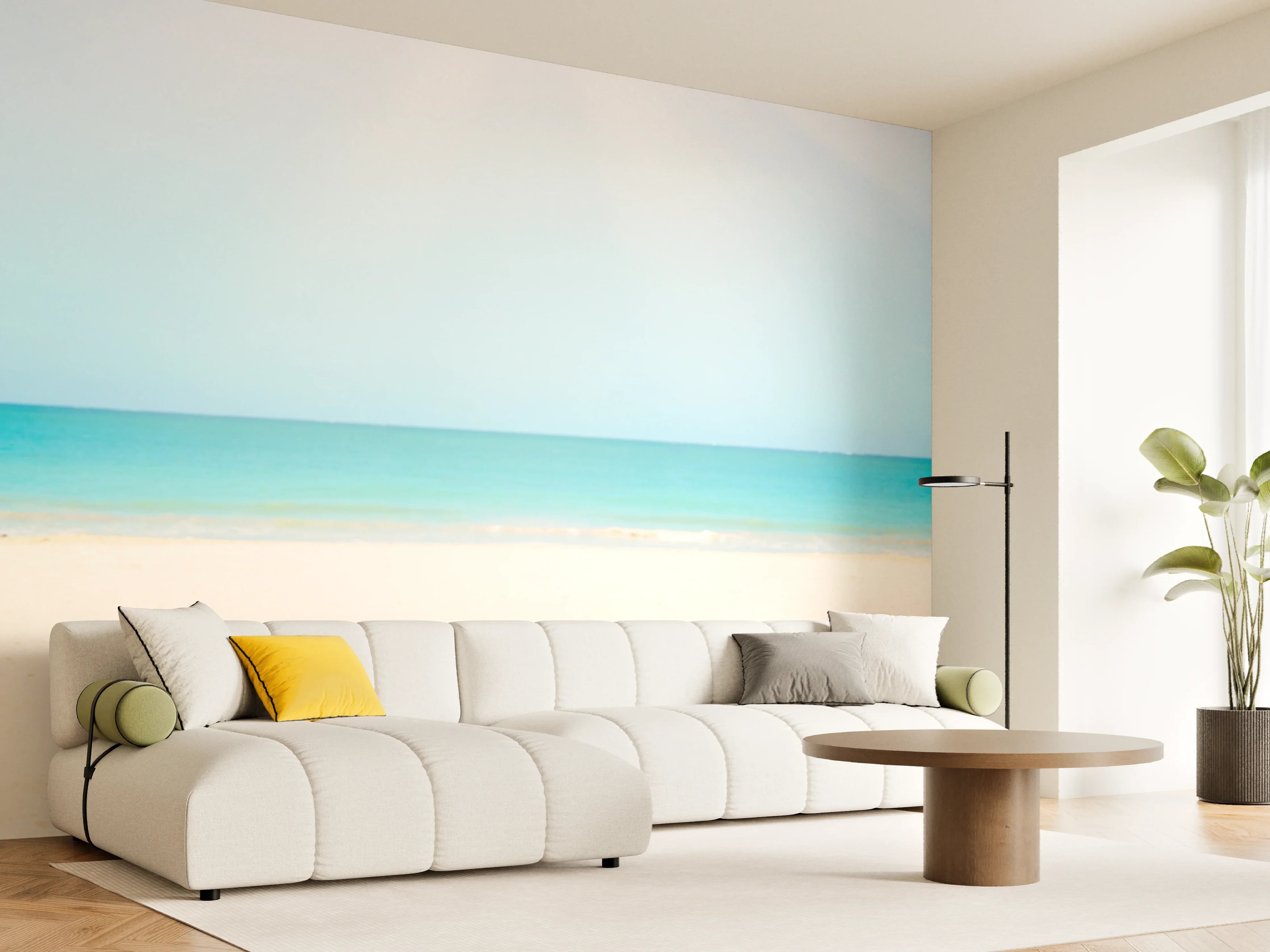 Wandverkleidung Wohnzimmer - Tropischer Strand mit Palmenansicht