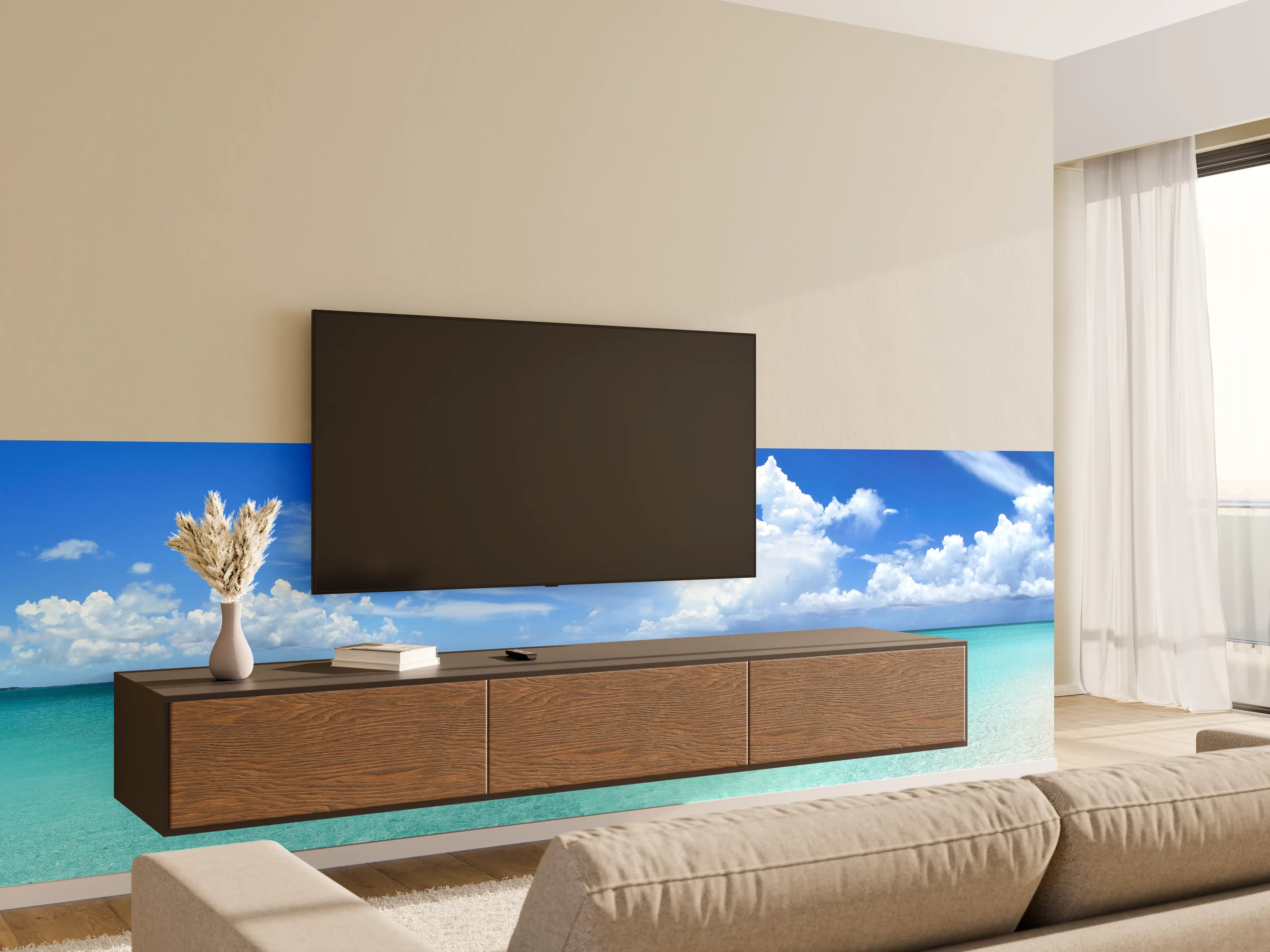 Wandverkleidung Wohnzimmer - Tropischer Strand mit klarem Wasser