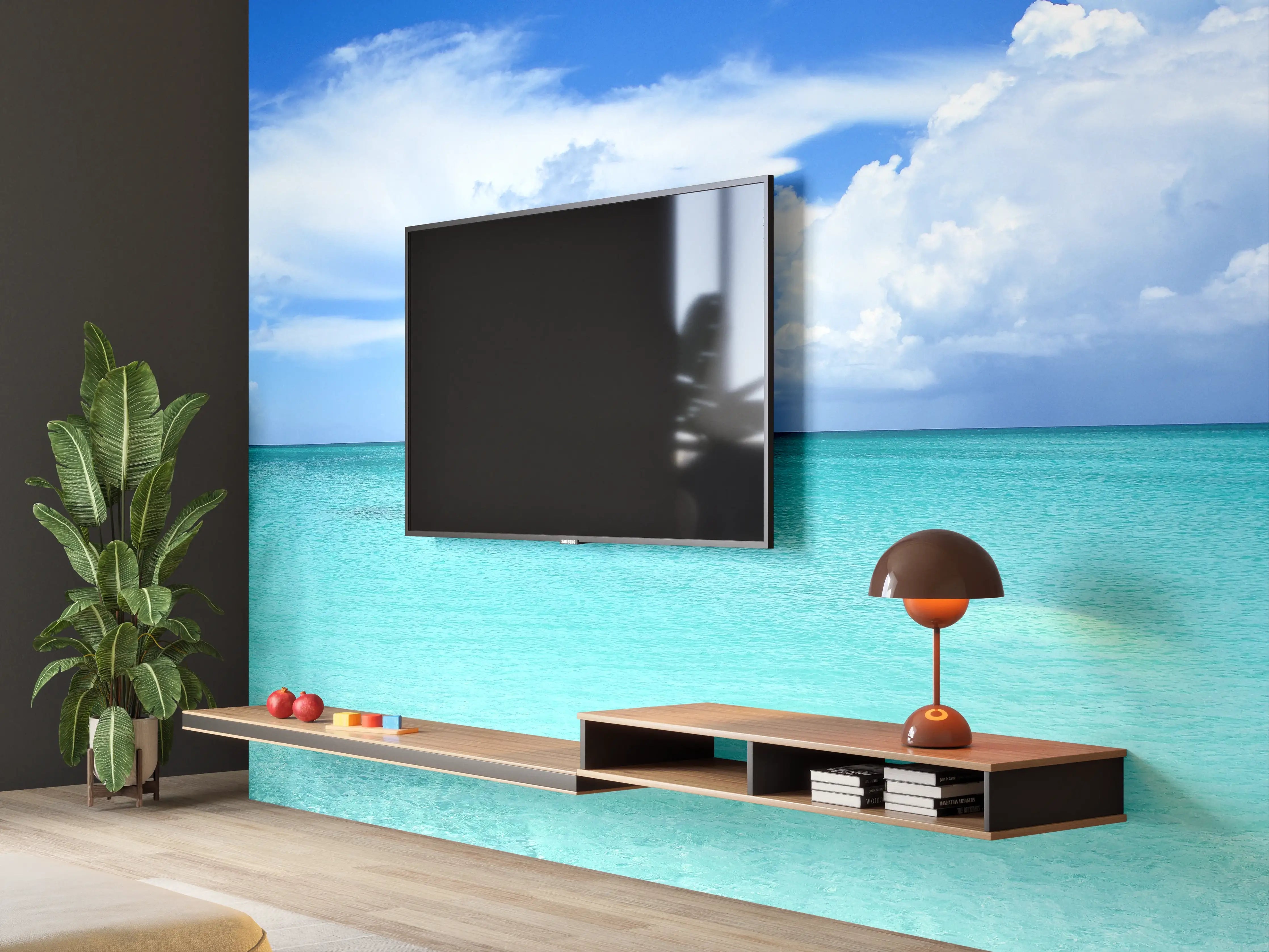 Wandverkleidung Wohnzimmer - Tropischer Strand mit klarem Wasser
