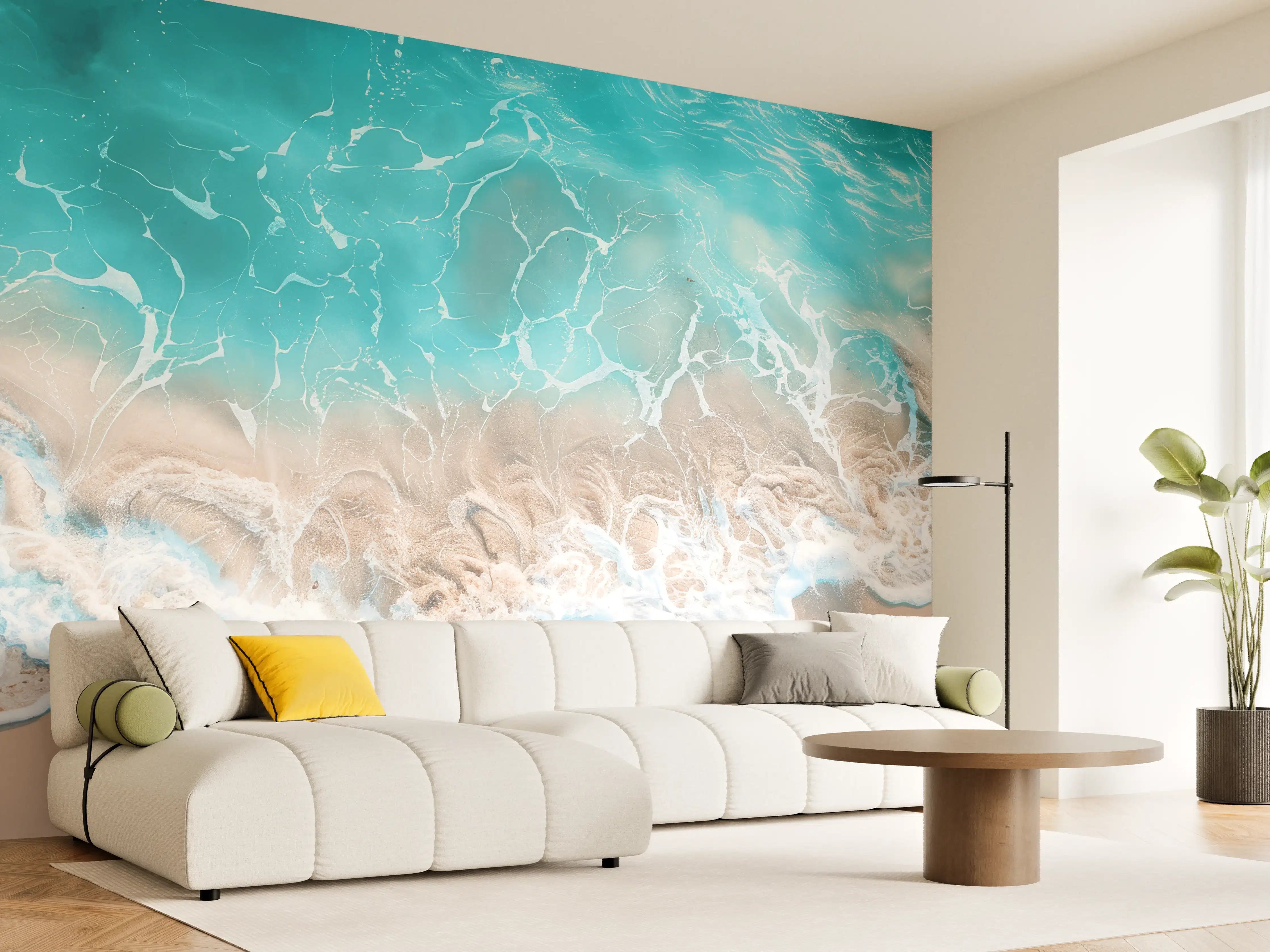 Wandverkleidung Wohnzimmer - Tropischer Strand mit türkisfarbenem Wasser