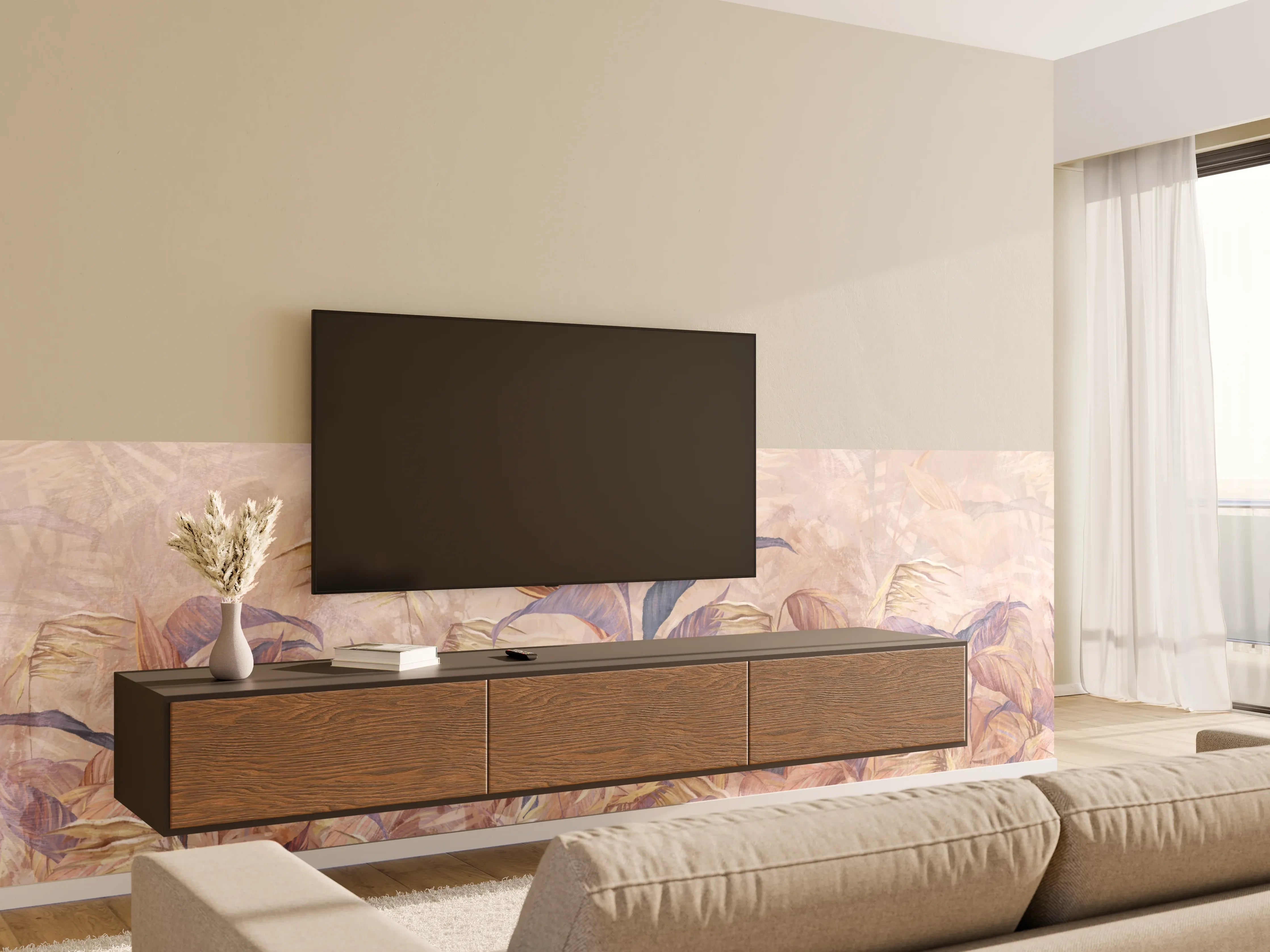 Wandverkleidung Wohnzimmer - Tropisches Blätter Design