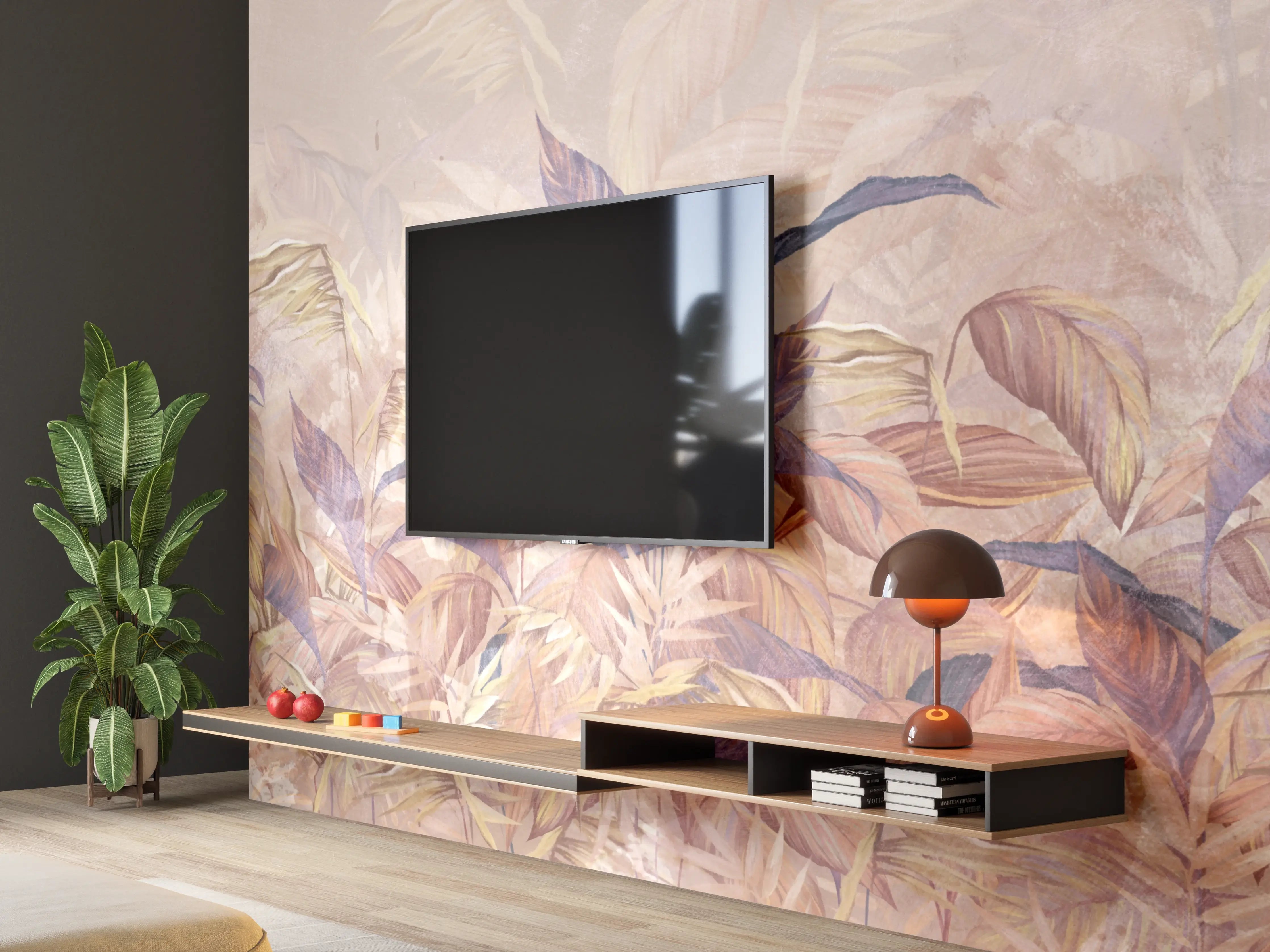 Wandverkleidung Wohnzimmer - Tropisches Blätter Design