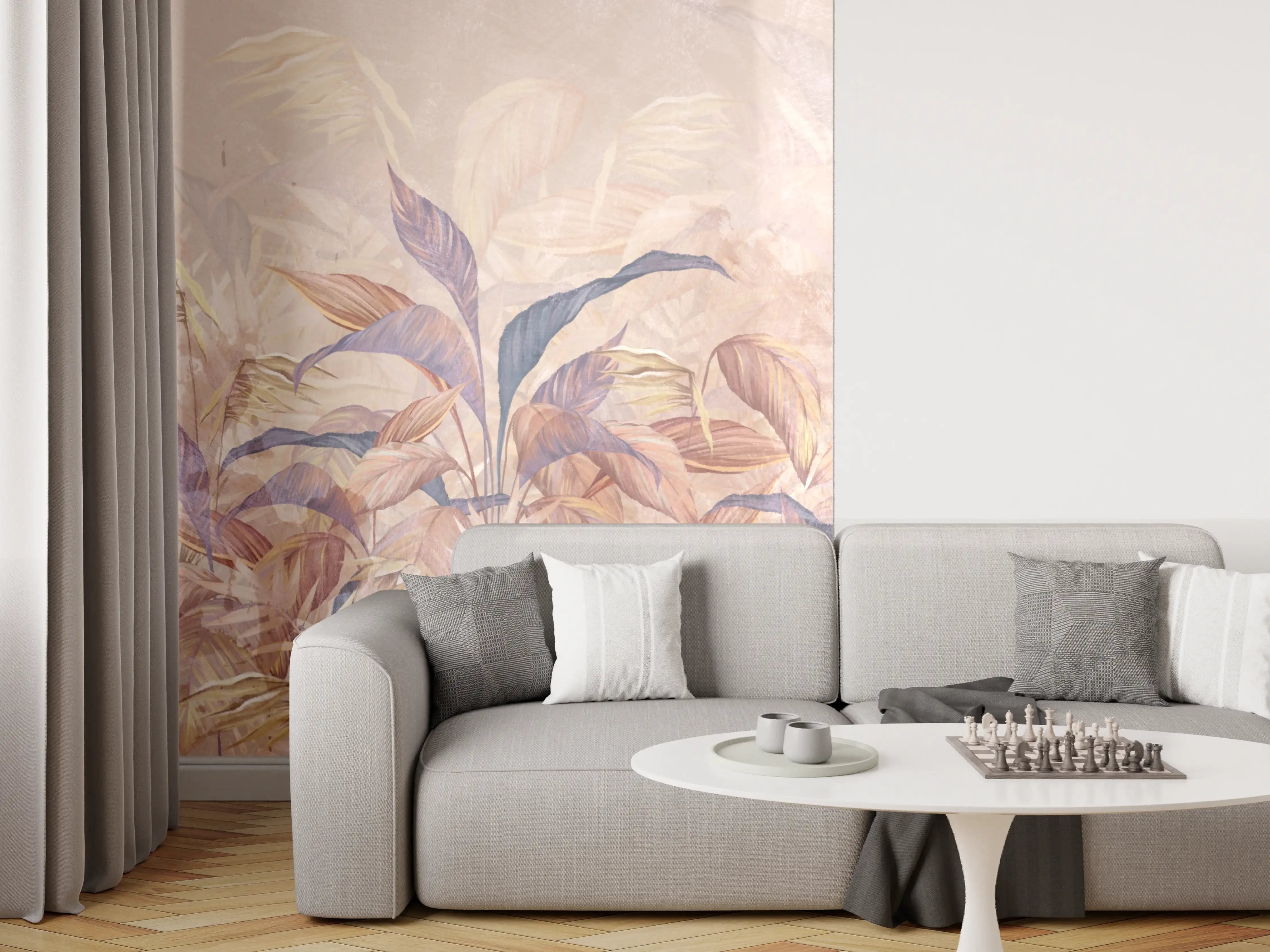 Wandverkleidung Wohnzimmer - Tropisches Blätter Design