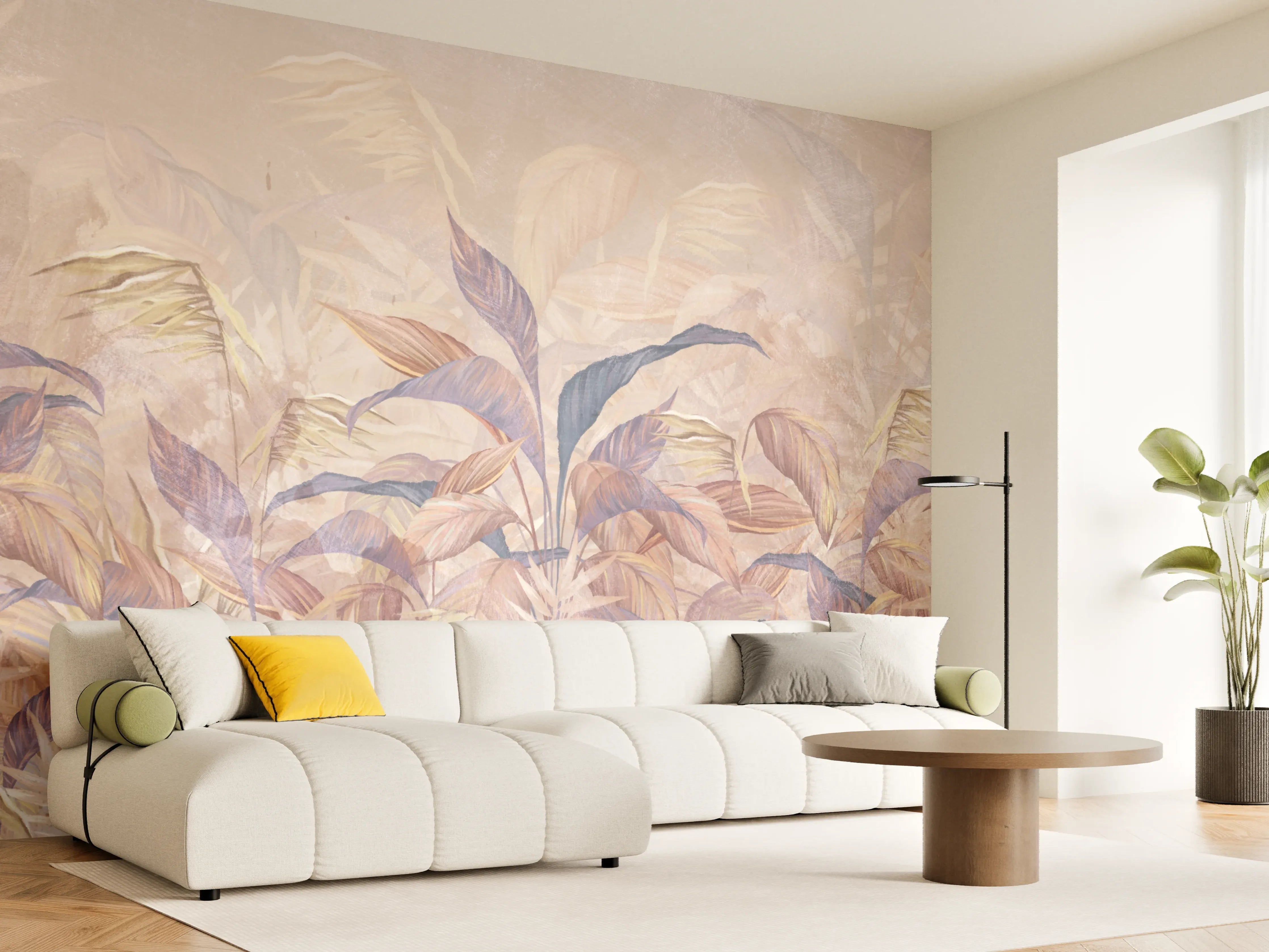 Wandverkleidung Wohnzimmer - Tropisches Blätter Design