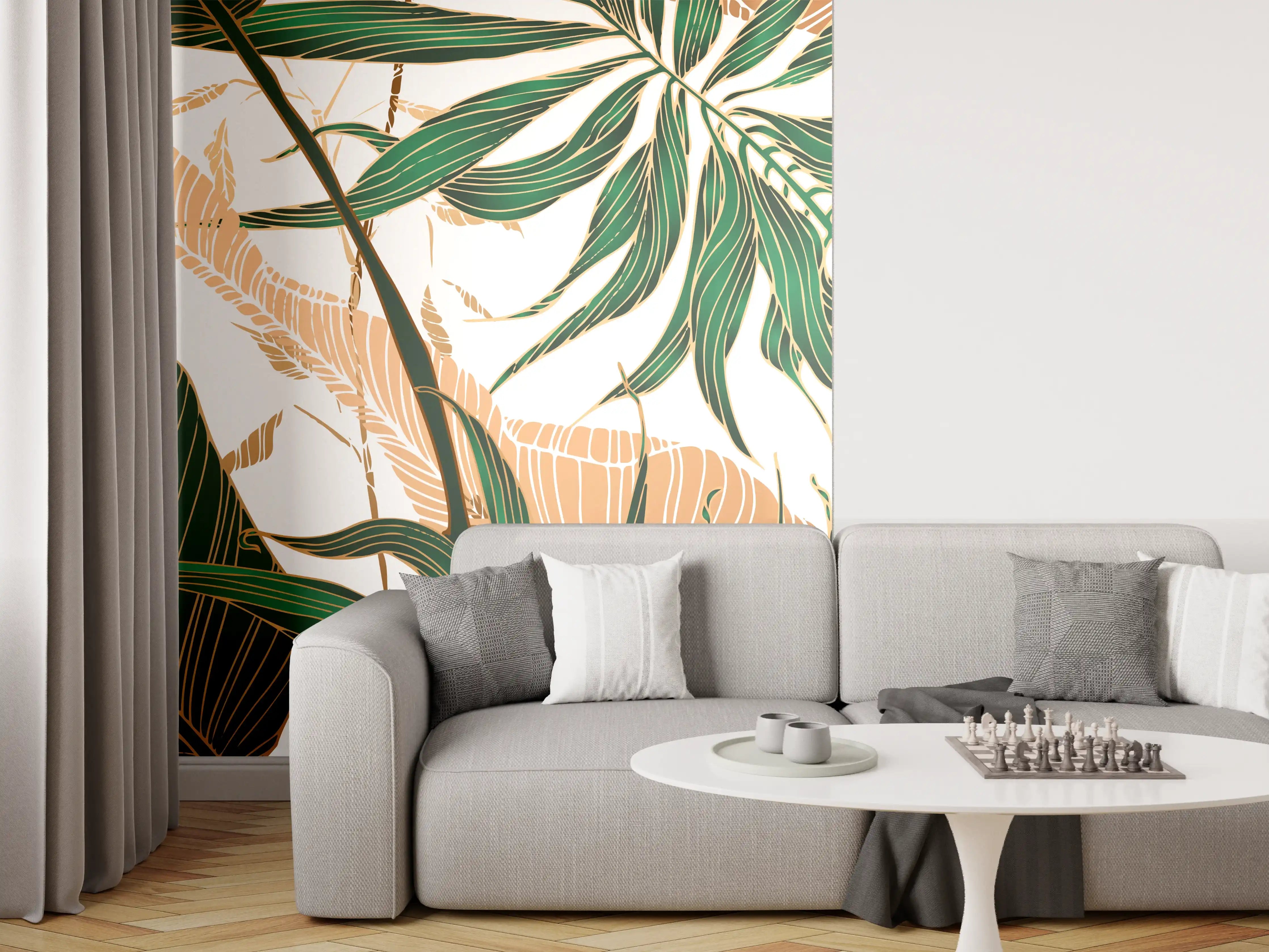 Wandverkleidung Wohnzimmer - Tropisches Blattmuster Design