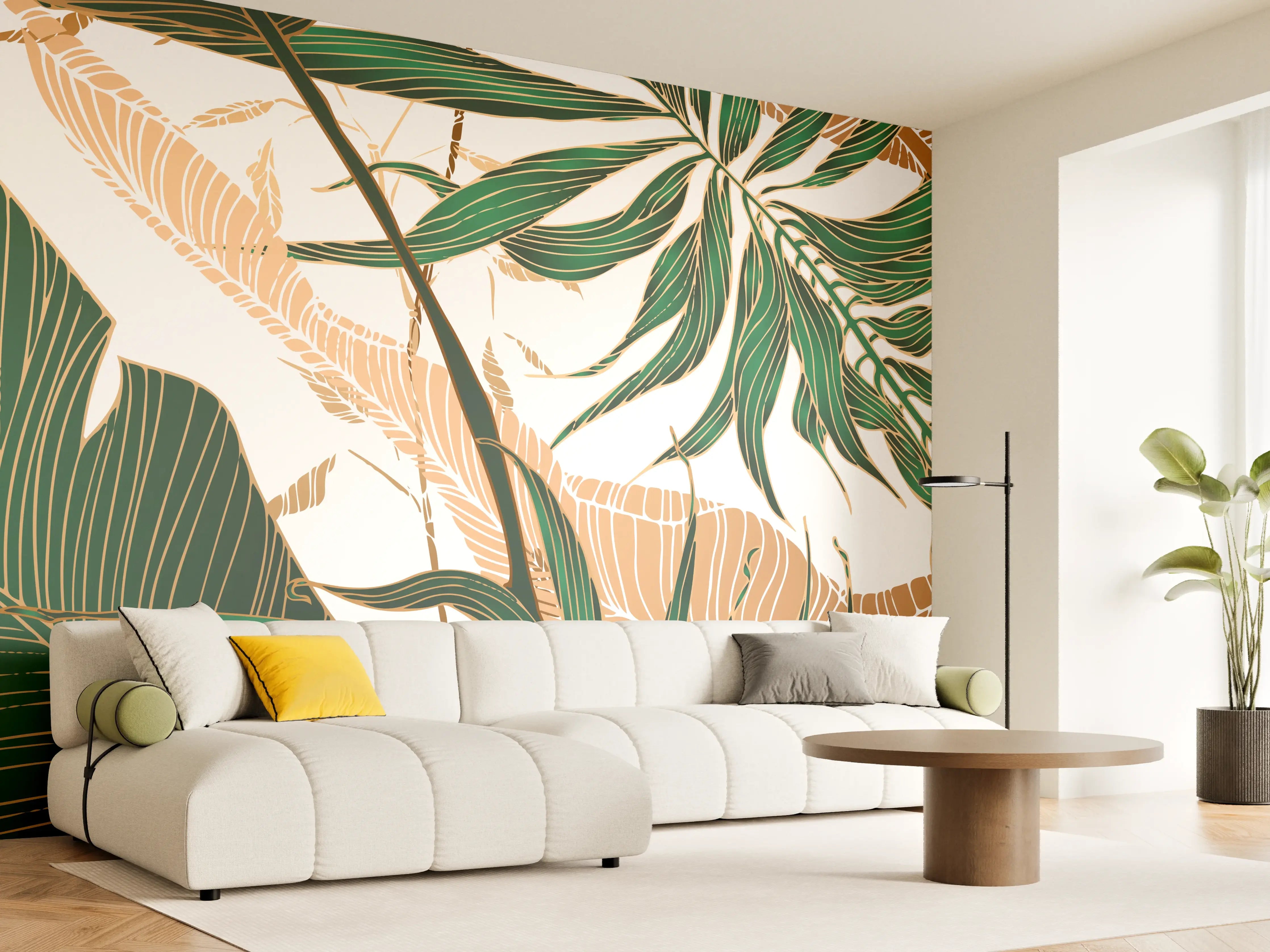 Wandverkleidung Wohnzimmer - Tropisches Blattmuster Design