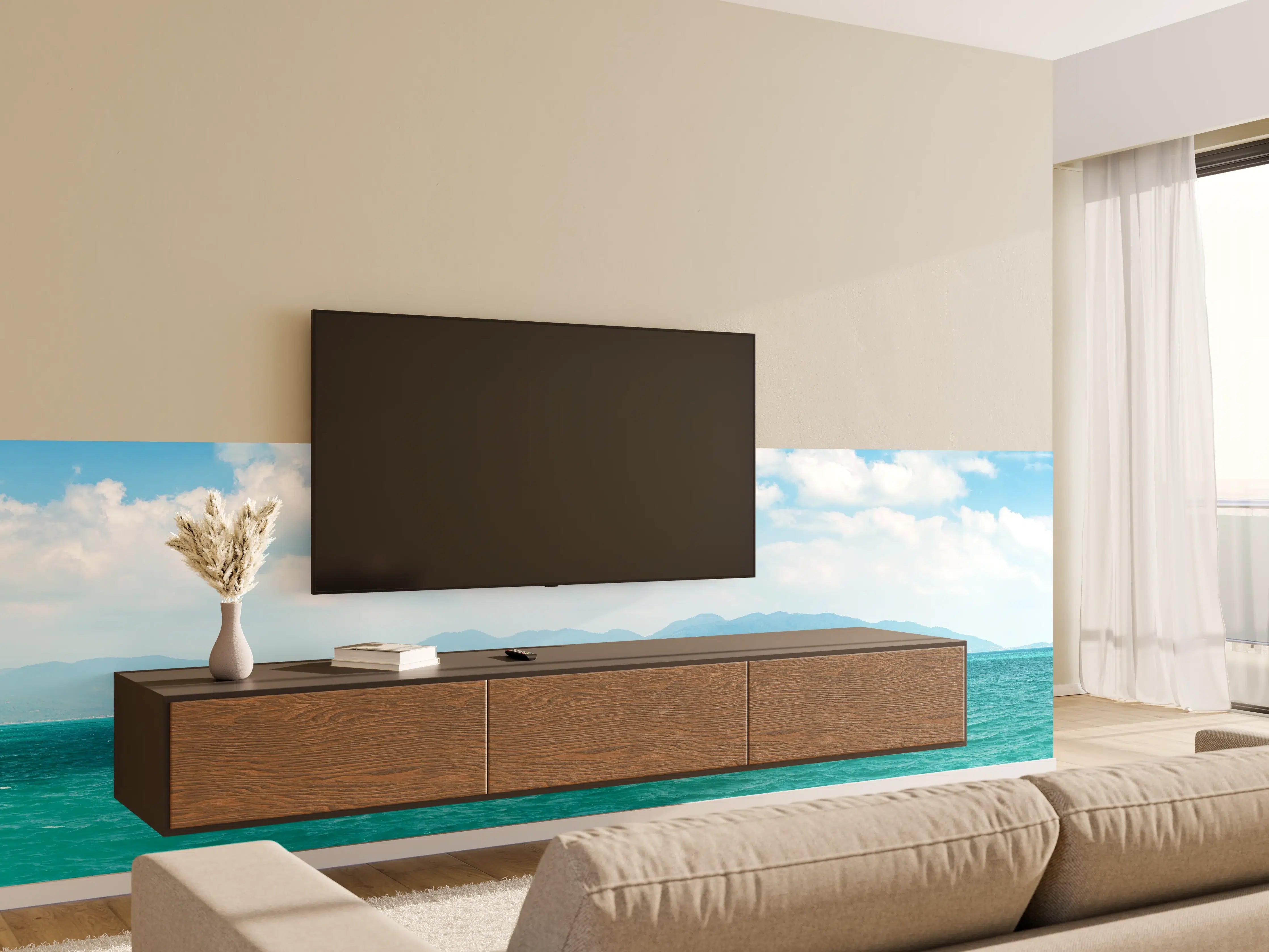 Wandverkleidung Wohnzimmer - Tropisches Blau-Grün-Meerespanorama