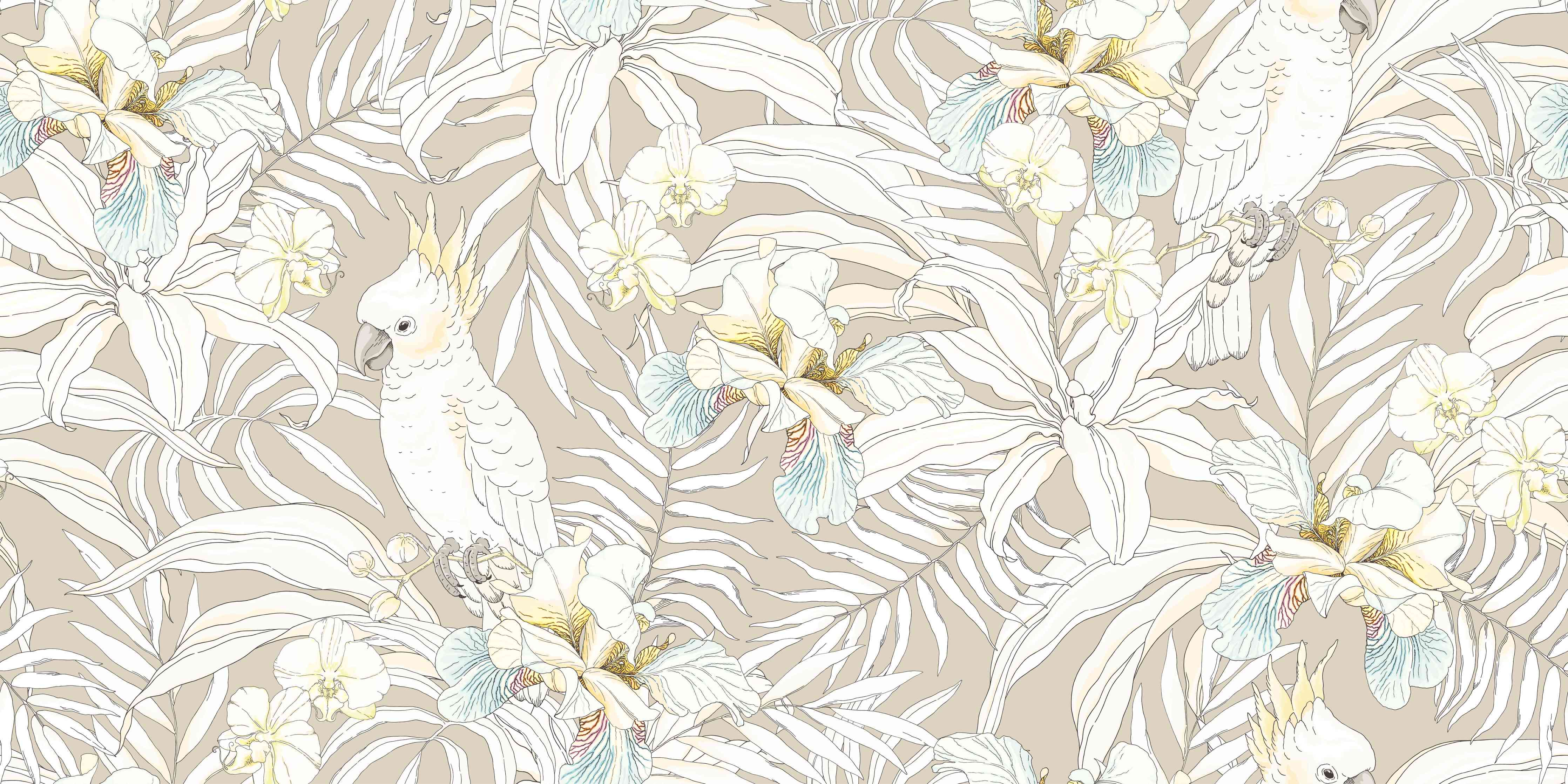 Wandverkleidung Wohnzimmer-Tropisches Kakadu-Floral Muster