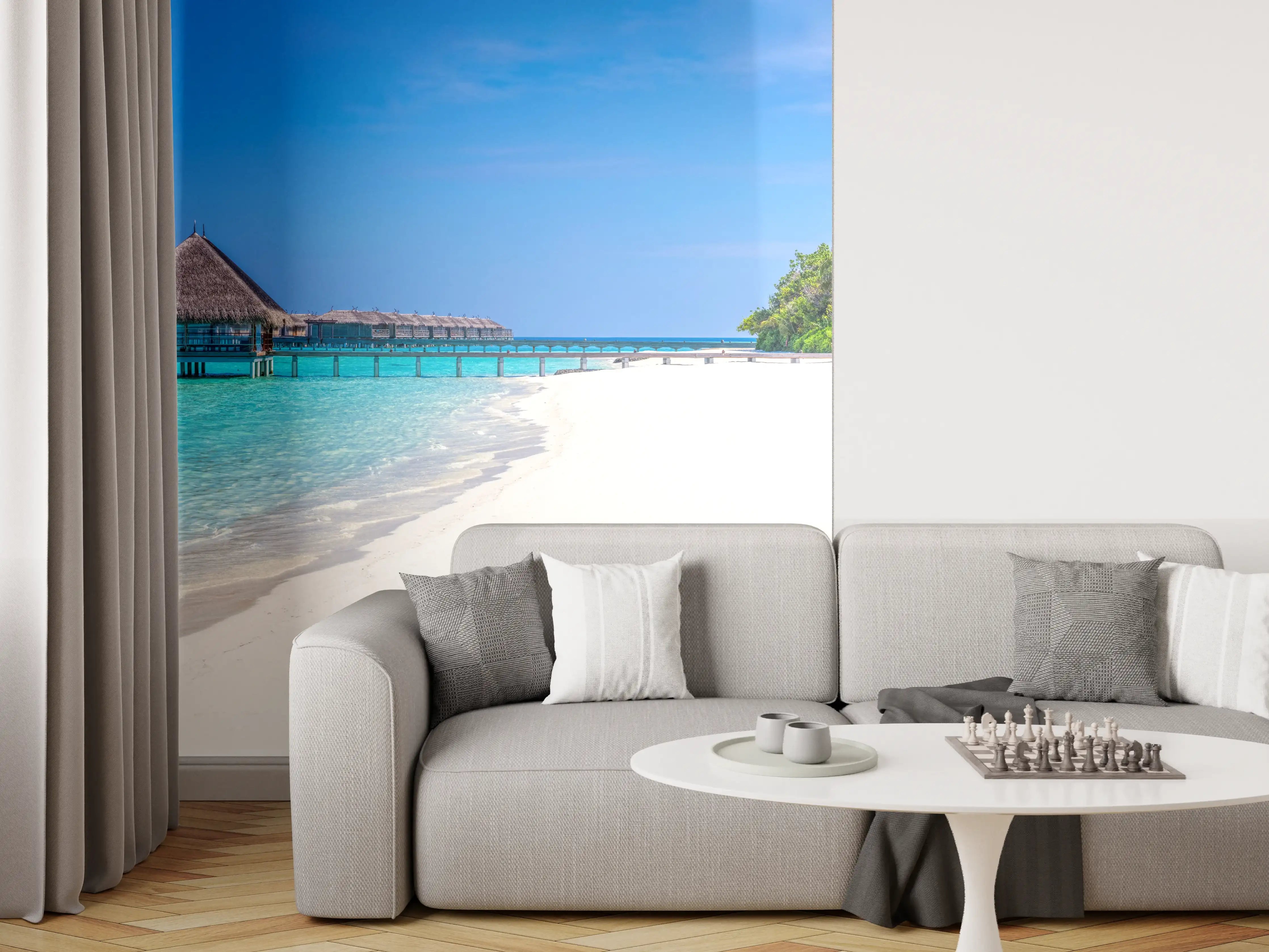 Wandverkleidung Wohnzimmer - Tropisches Paradies am weißen Sandstrand