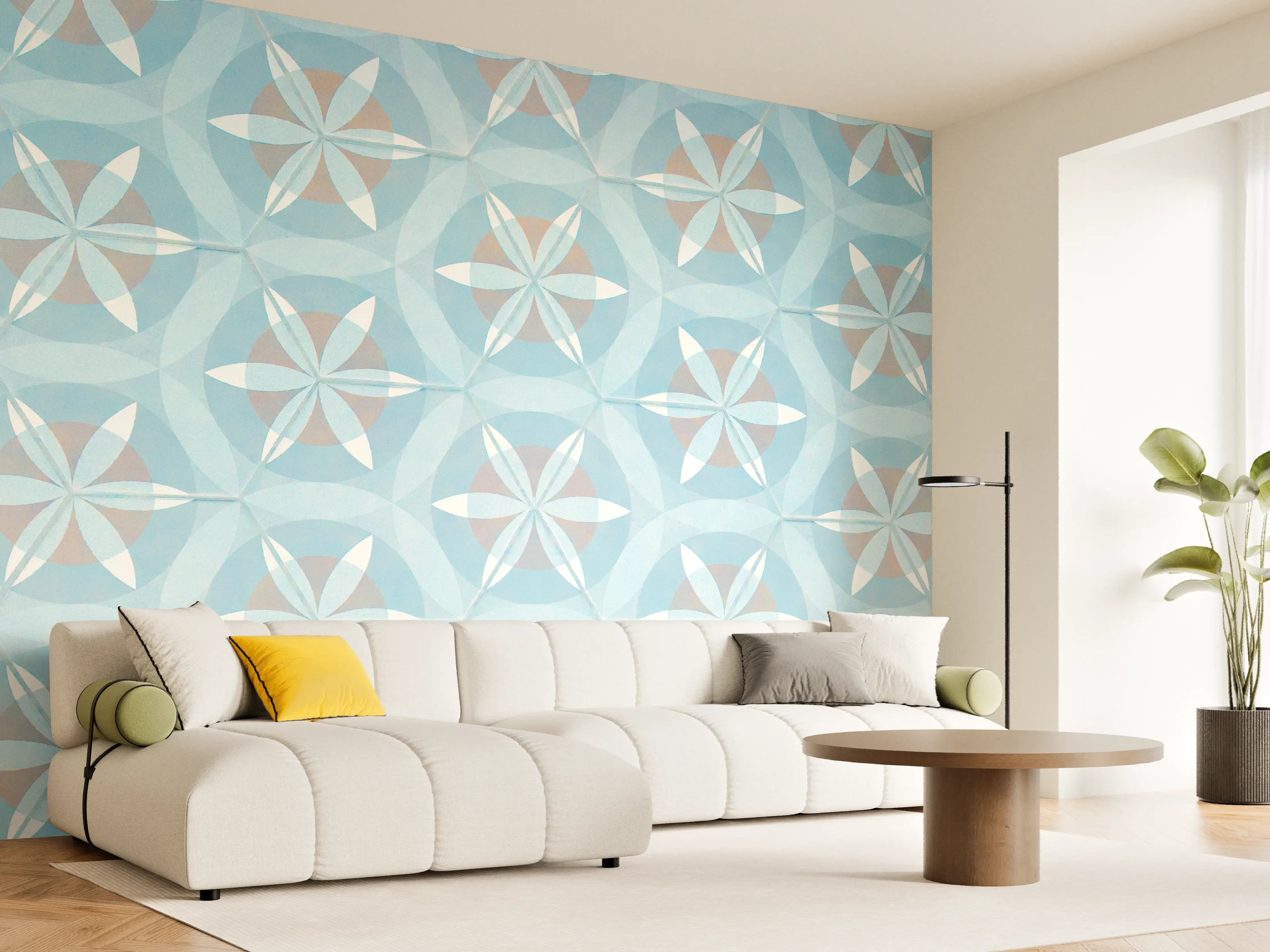 Wandverkleidung Wohnzimmer - Türkis-Braun Vintage geometrisch Mosaik