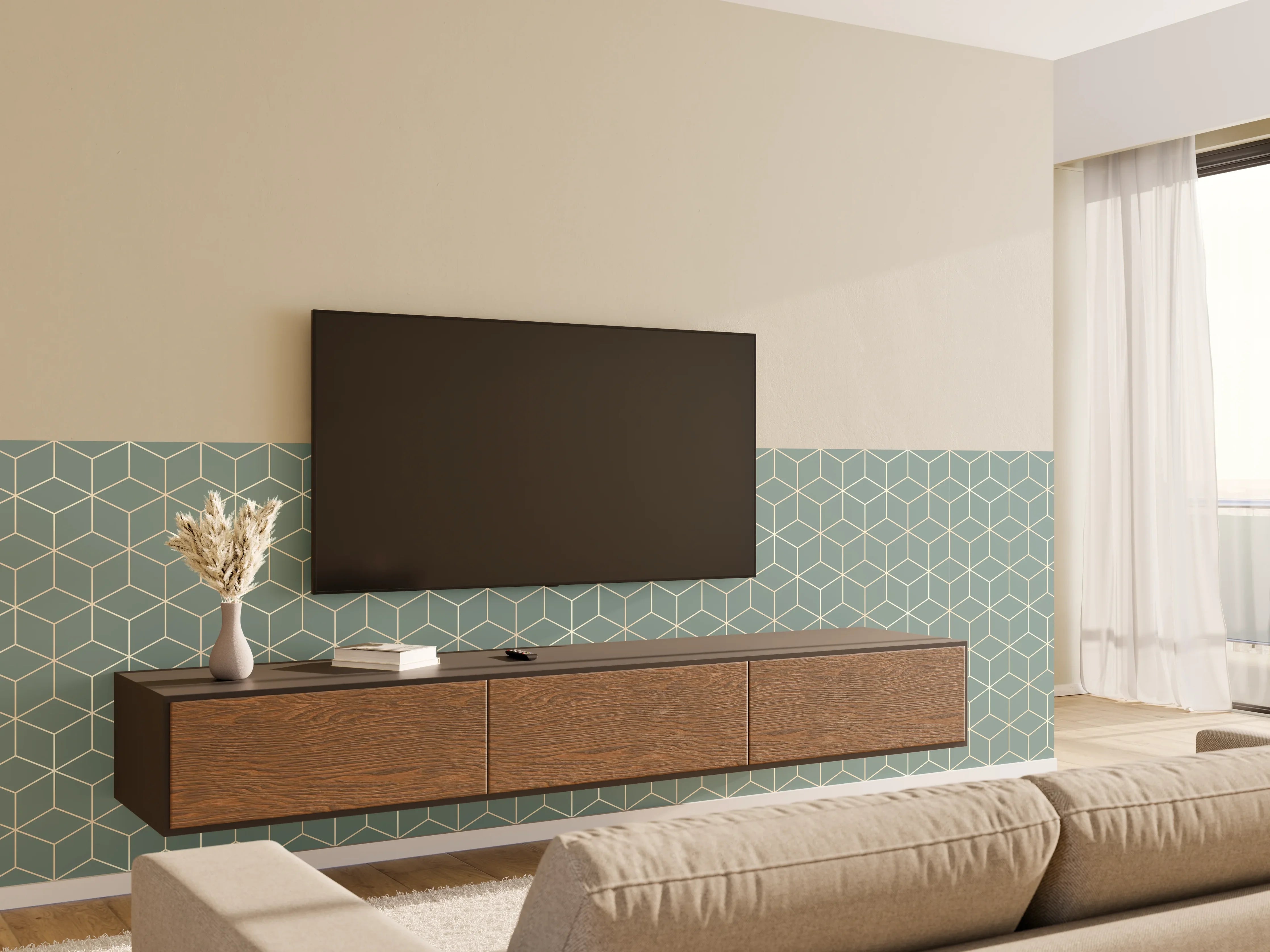 Wandverkleidung Wohnzimmer - Türkis-Eleganz-Muster
