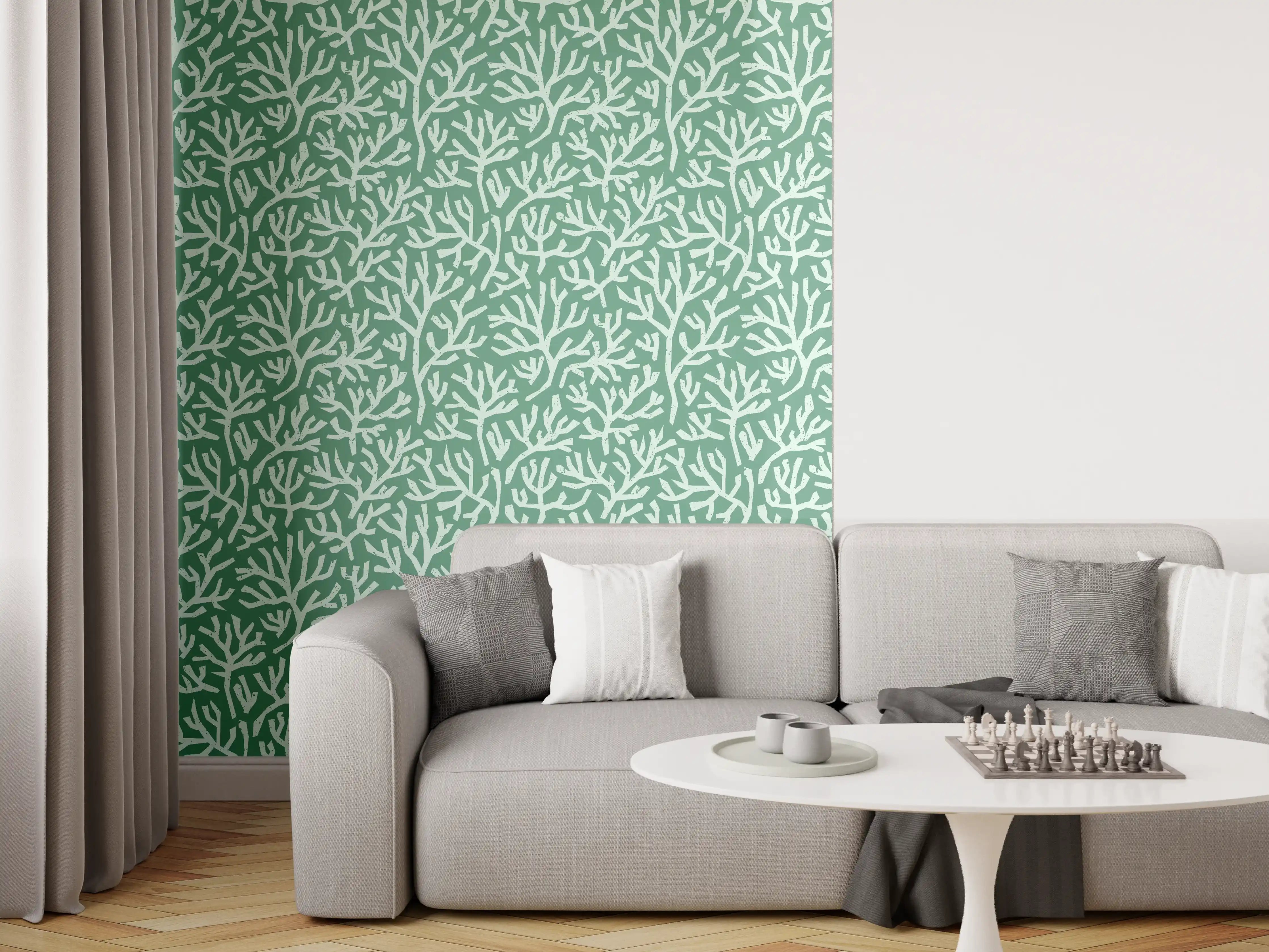 Wandverkleidung Wohnzimmer - Türkis Korallen Minimal-Muster