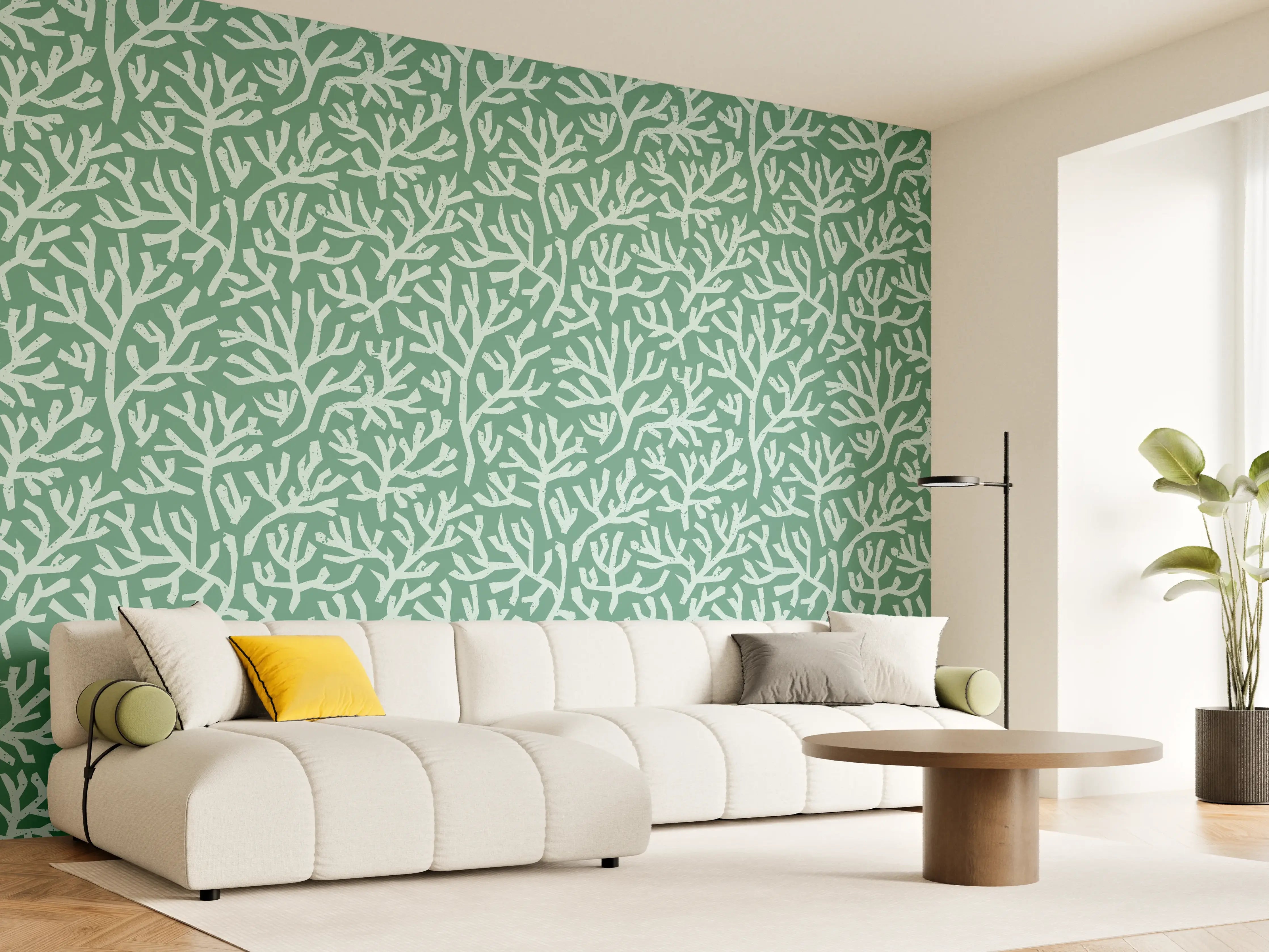 Wandverkleidung Wohnzimmer - Türkis Korallen Minimal-Muster