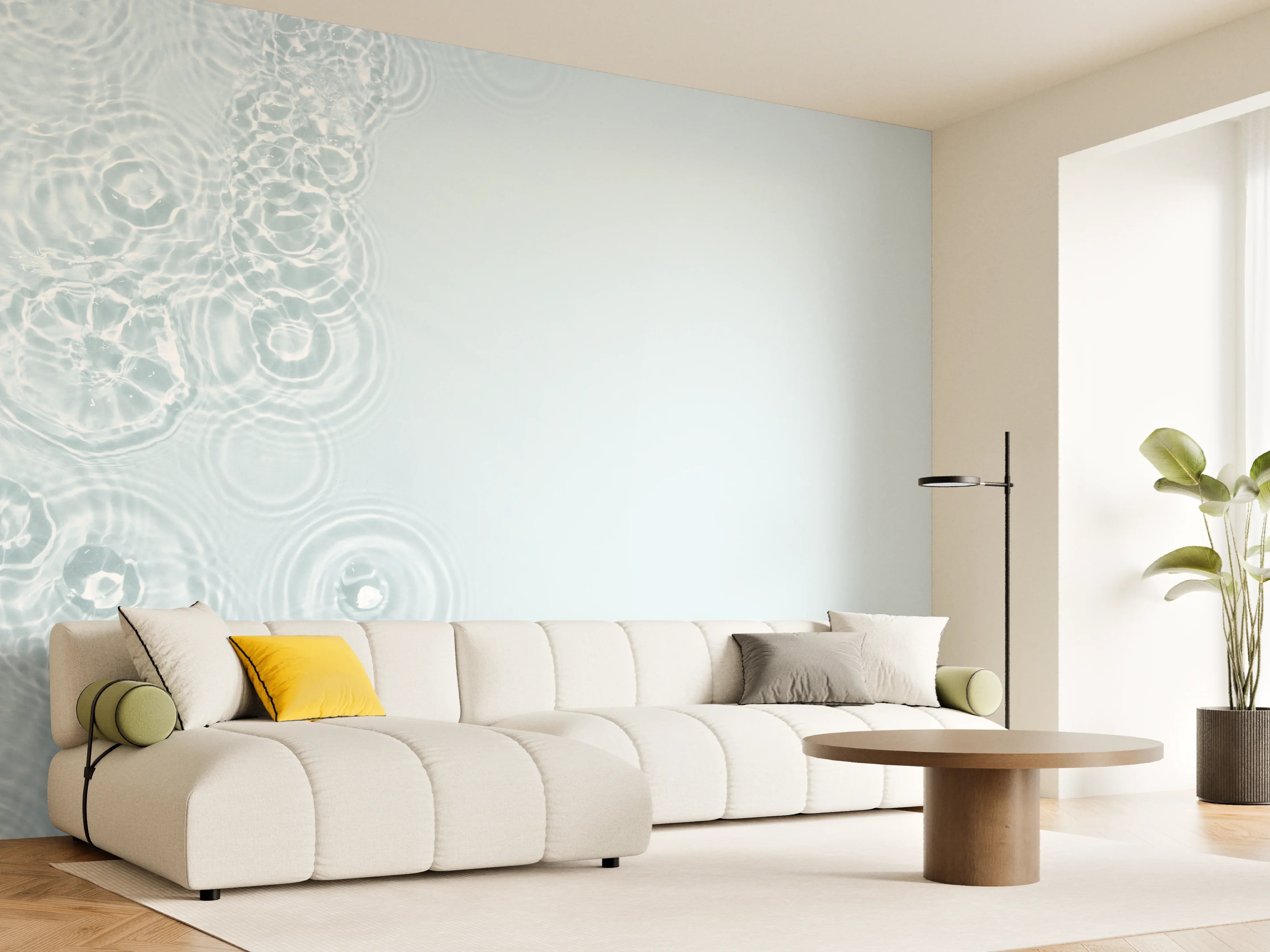 Wandverkleidung Wohnzimmer - Türkis-Weiß Wassertextur