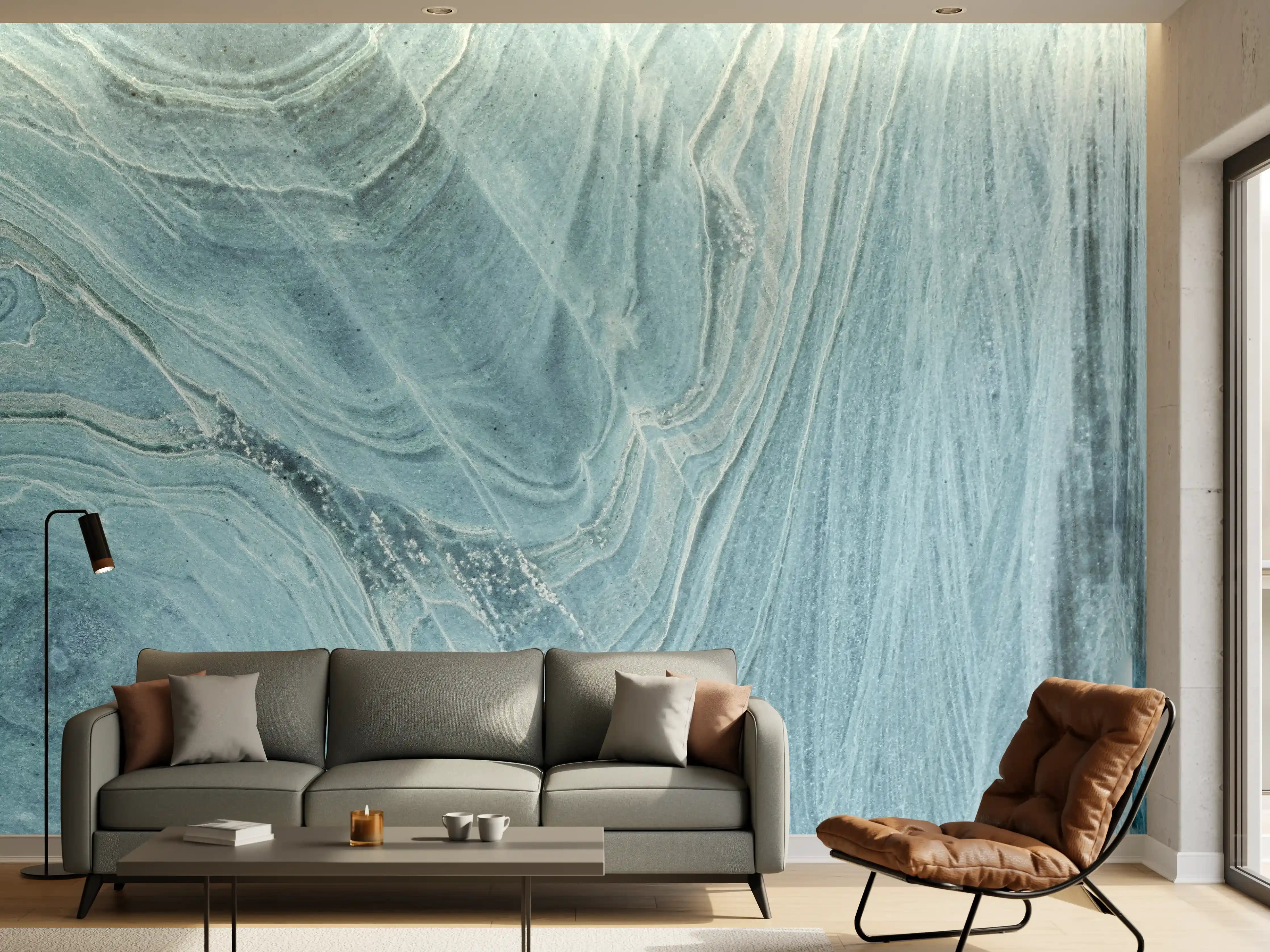 Wandverkleidung Wohnzimmer - Türkis-Weißer Marmor