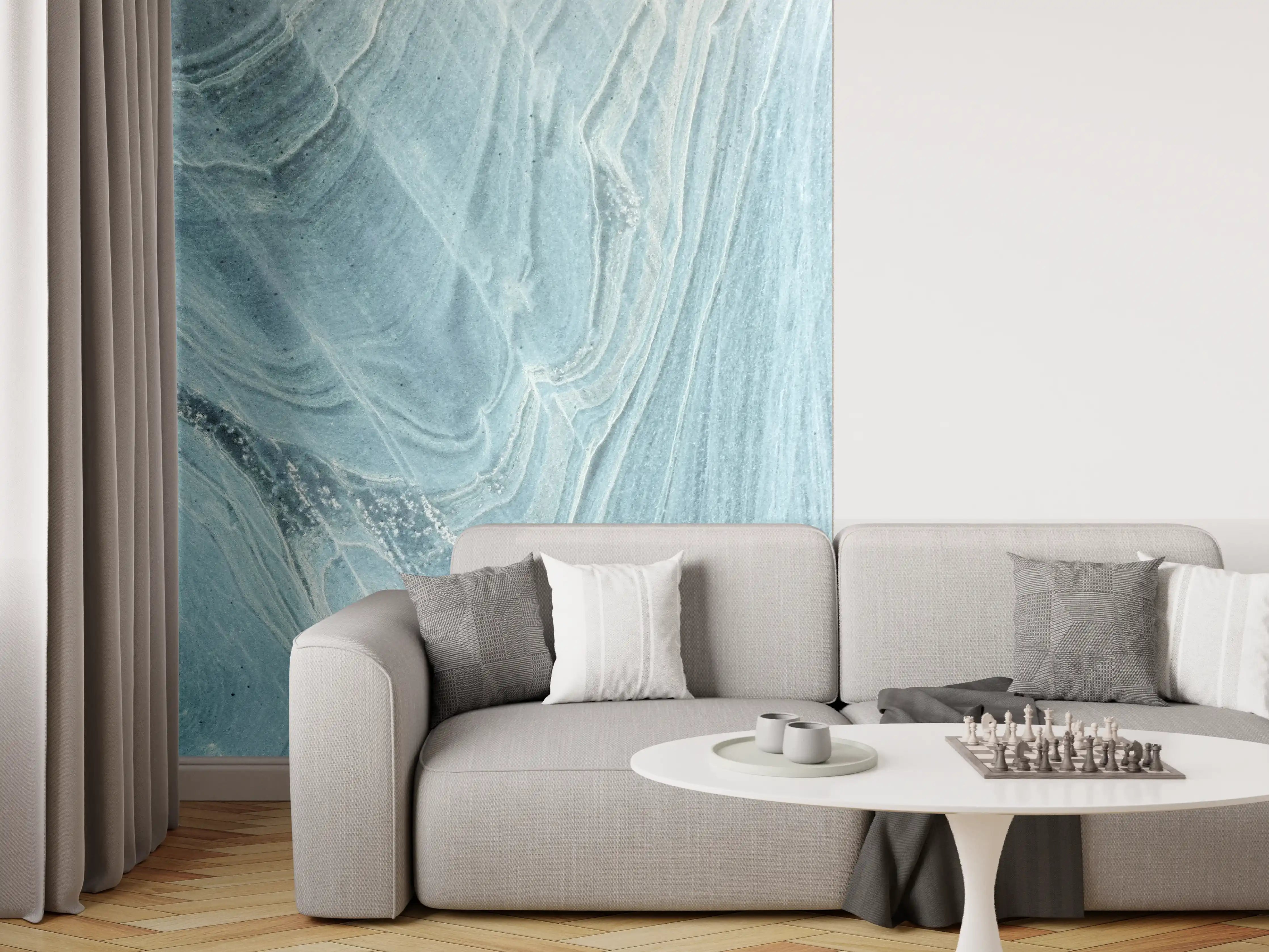 Wandverkleidung Wohnzimmer - Türkis-Weißer Marmor