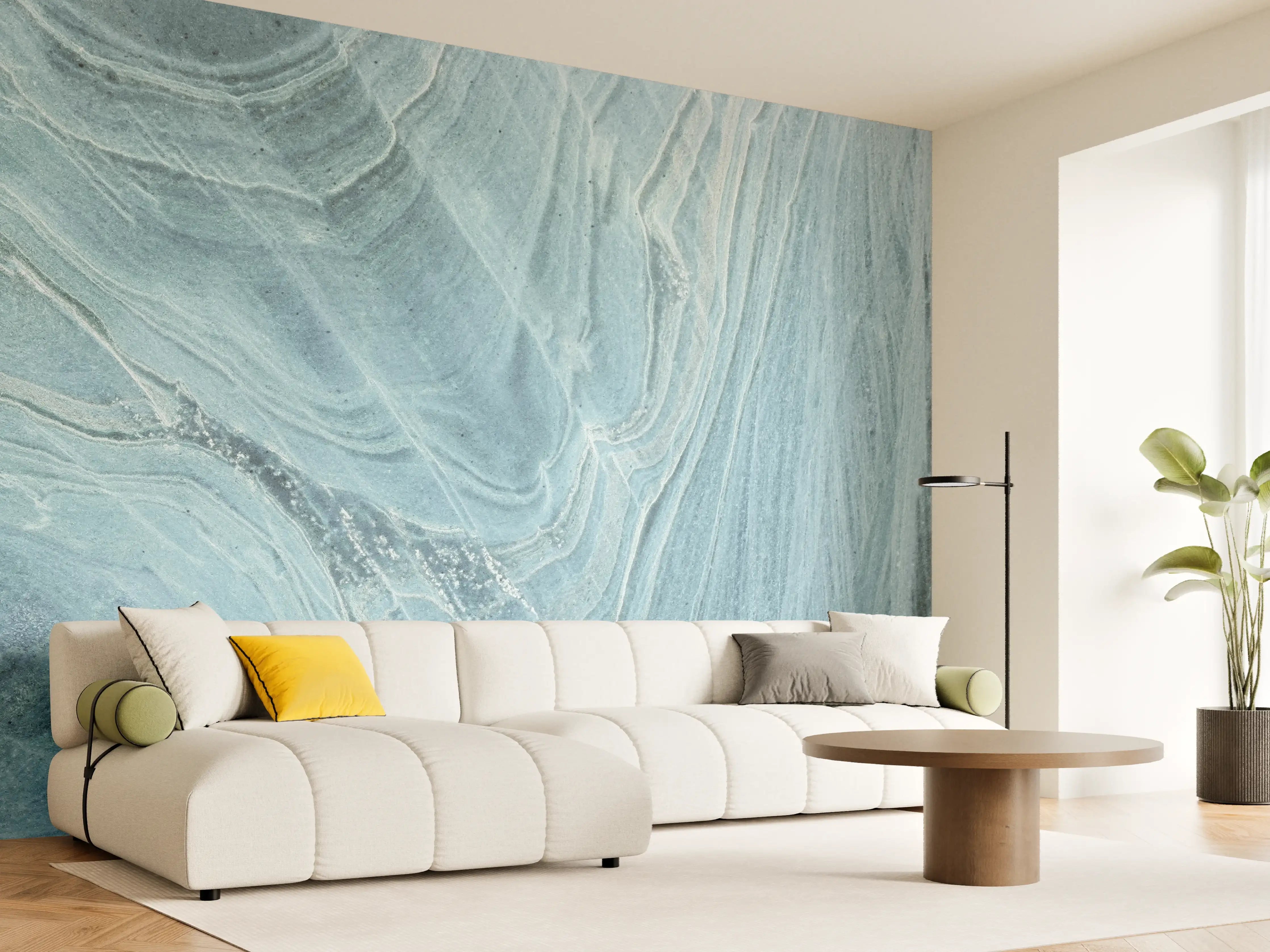 Wandverkleidung Wohnzimmer - Türkis-Weißer Marmor