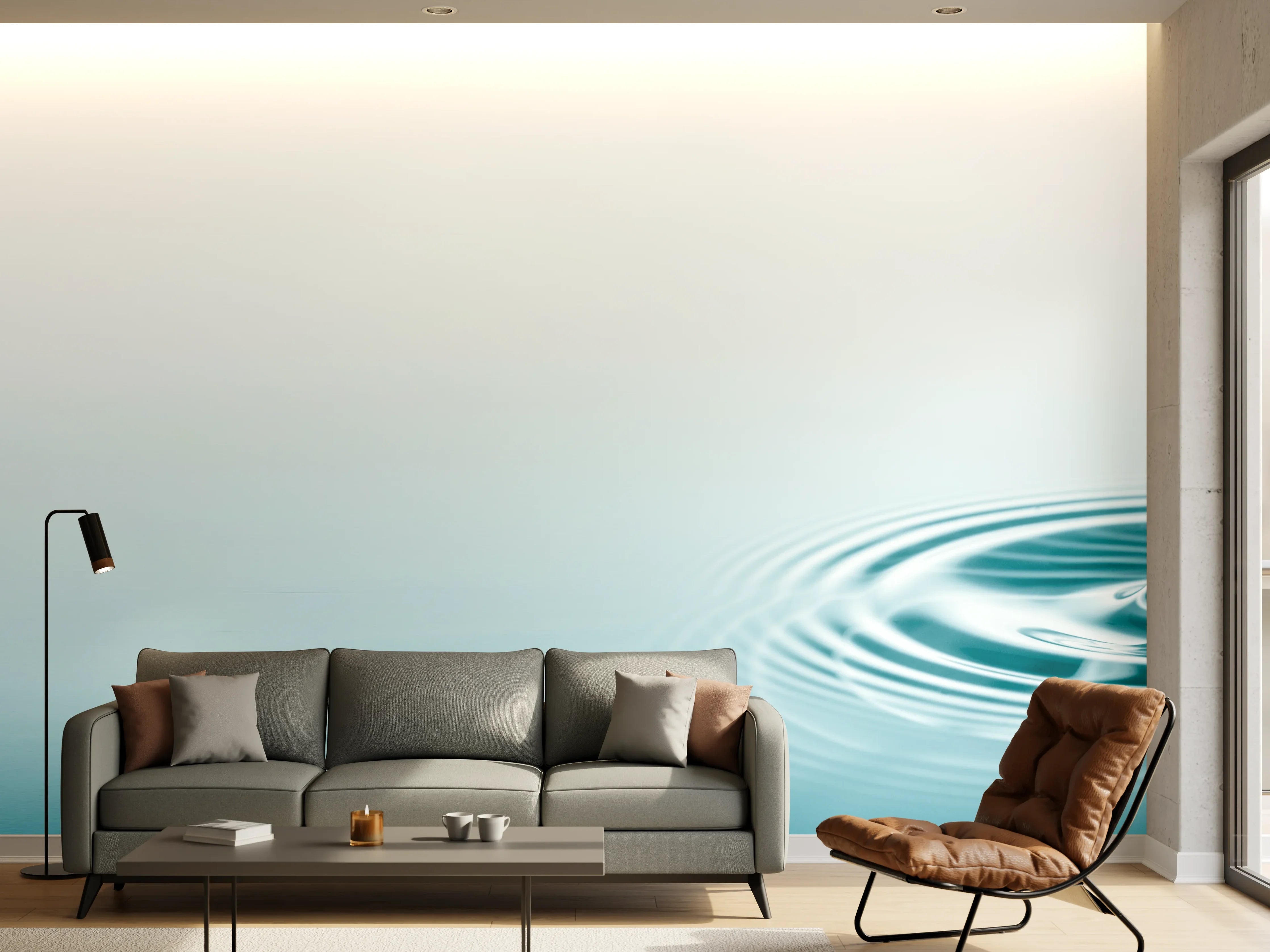 Wandverkleidung Wohnzimmer - Türkis-Weißer Wassertropfen