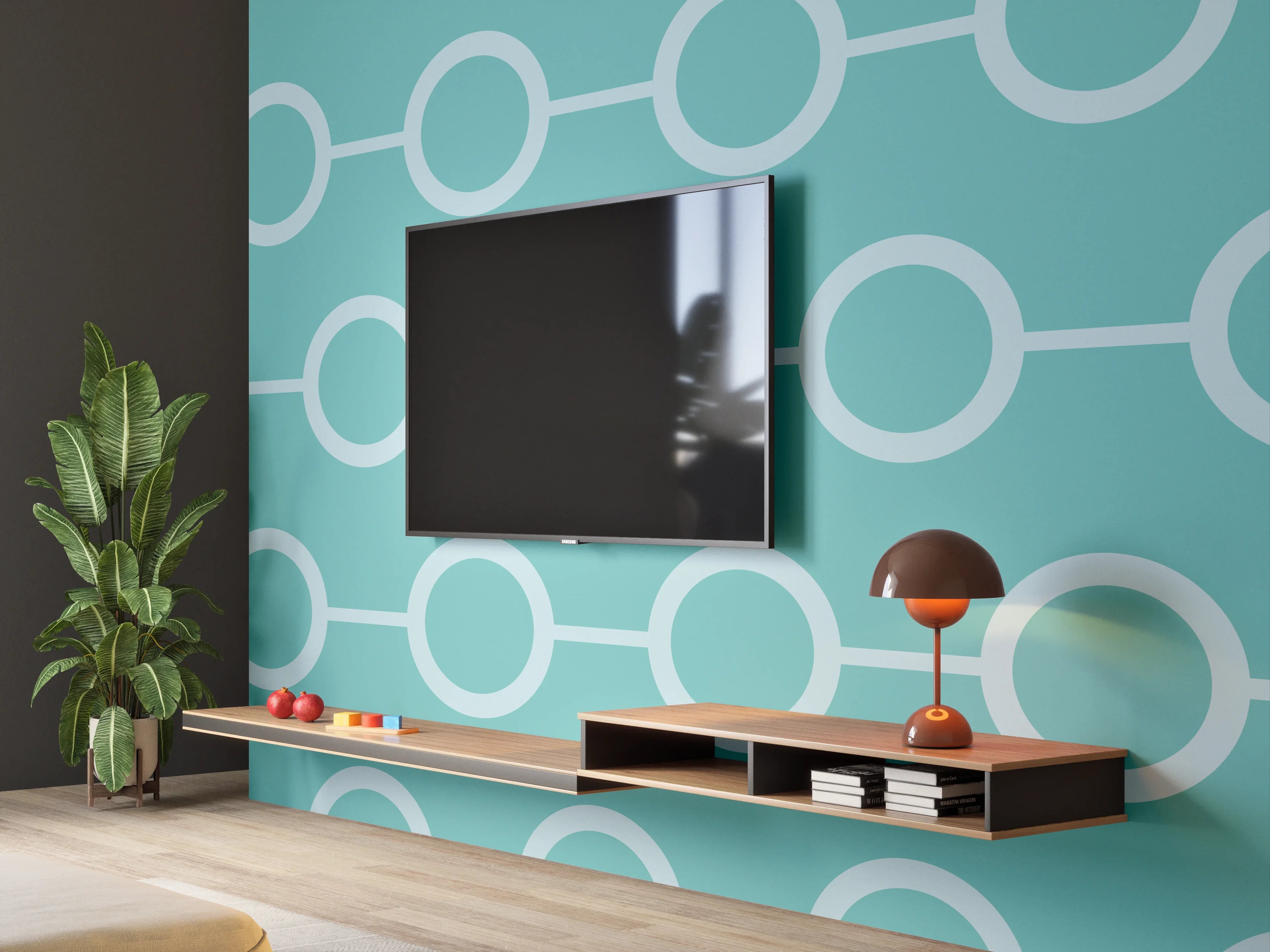 Wandverkleidung Wohnzimmer - Türkis-Weißes Kettenglieder Muster