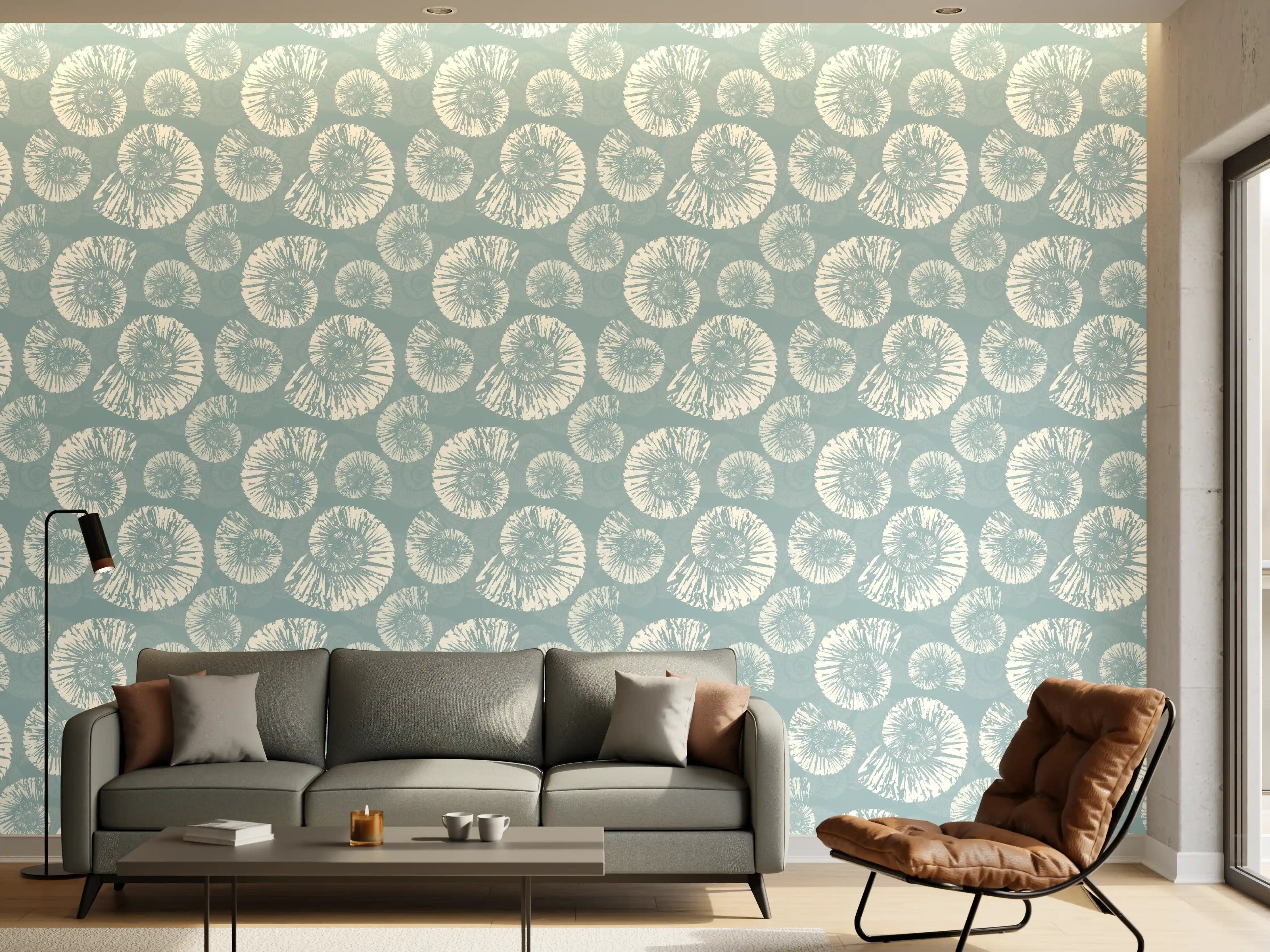 Wandverkleidung Wohnzimmer - Türkis-Weißes Muschelmuster