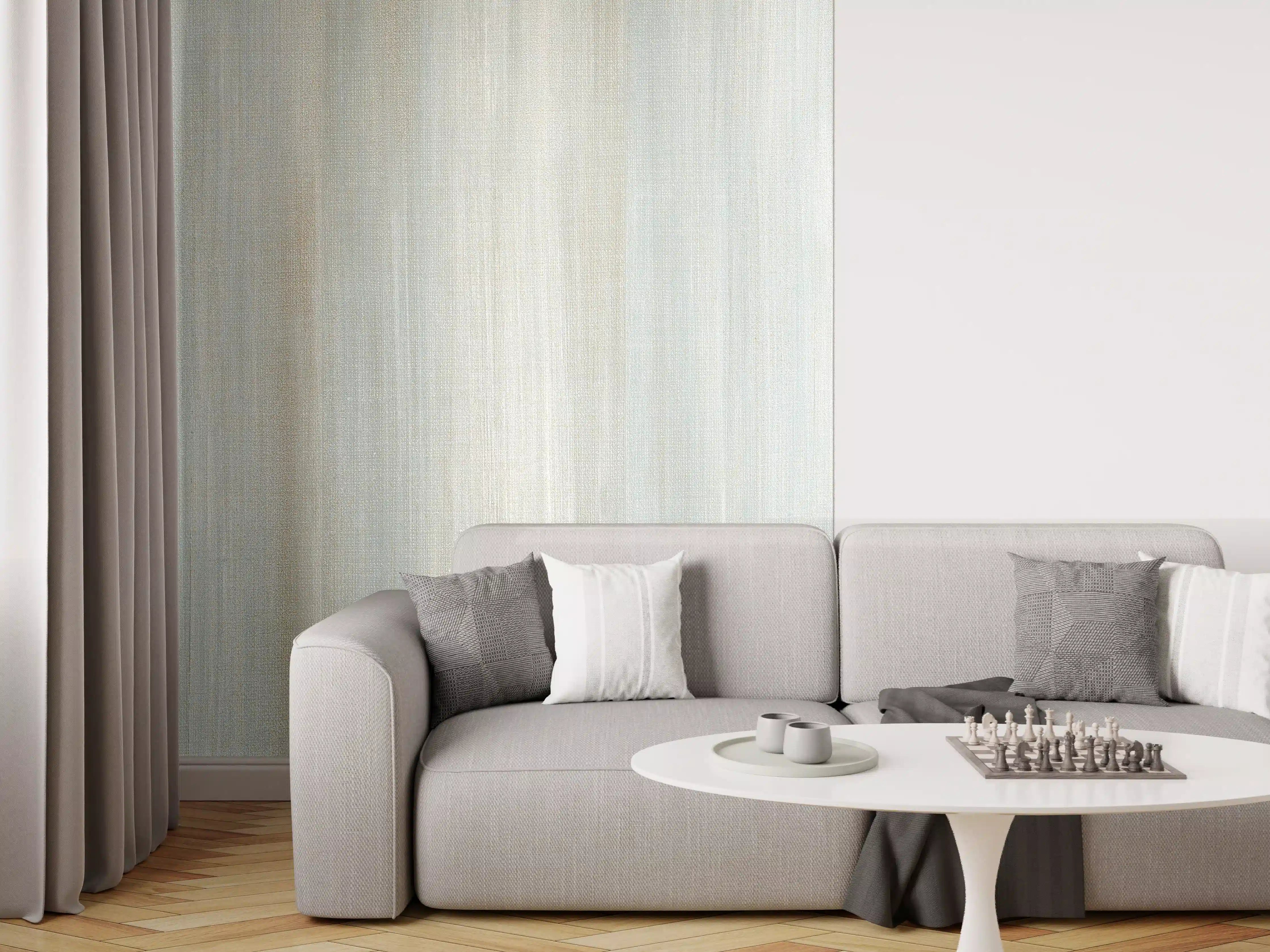 Wandverkleidung Wohnzimmer - Türkis gräulicher Struktur-Tapete 