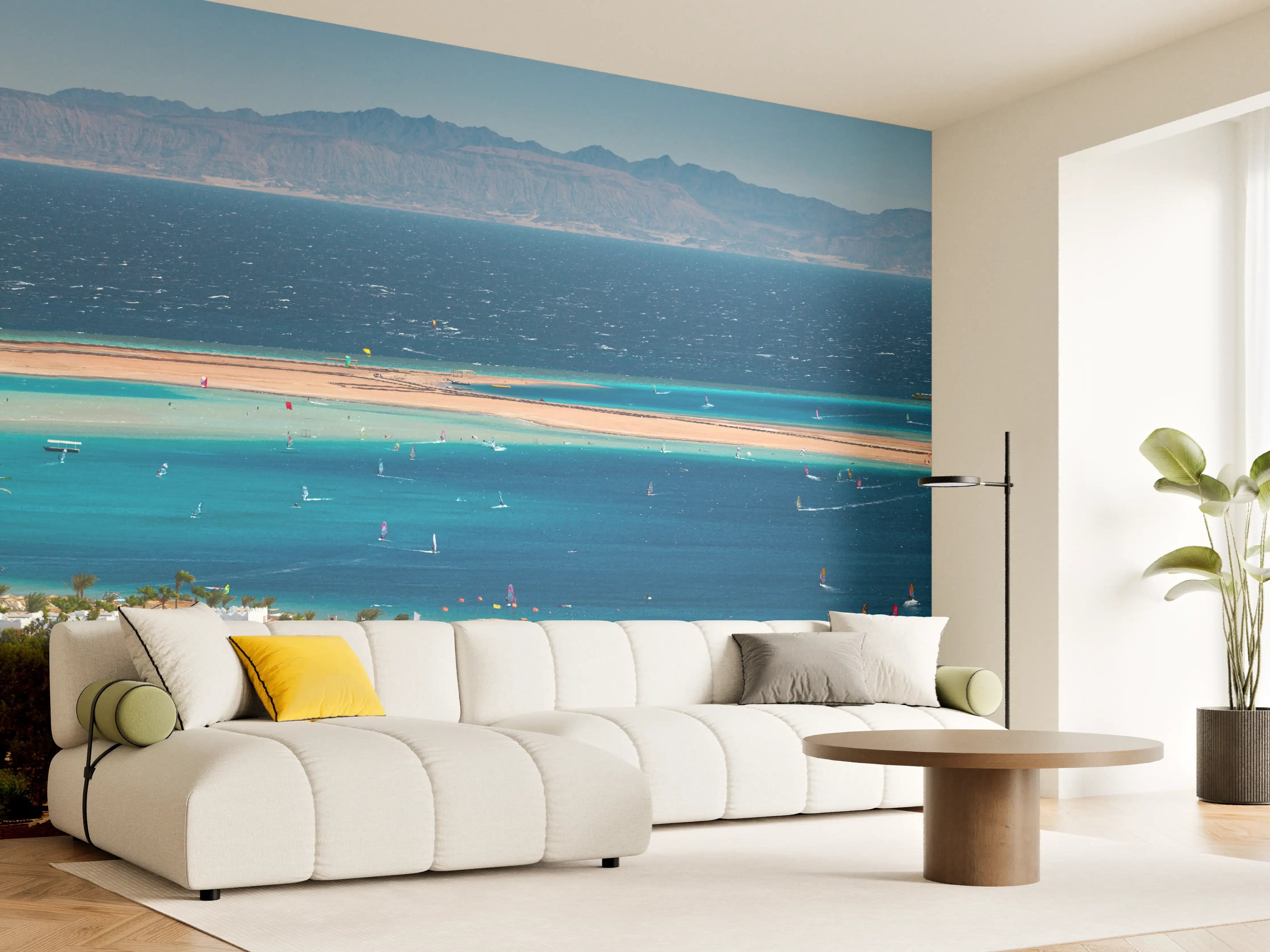 Wandverkleidung Wohnzimmer - Türkisblaue Lagunenansicht