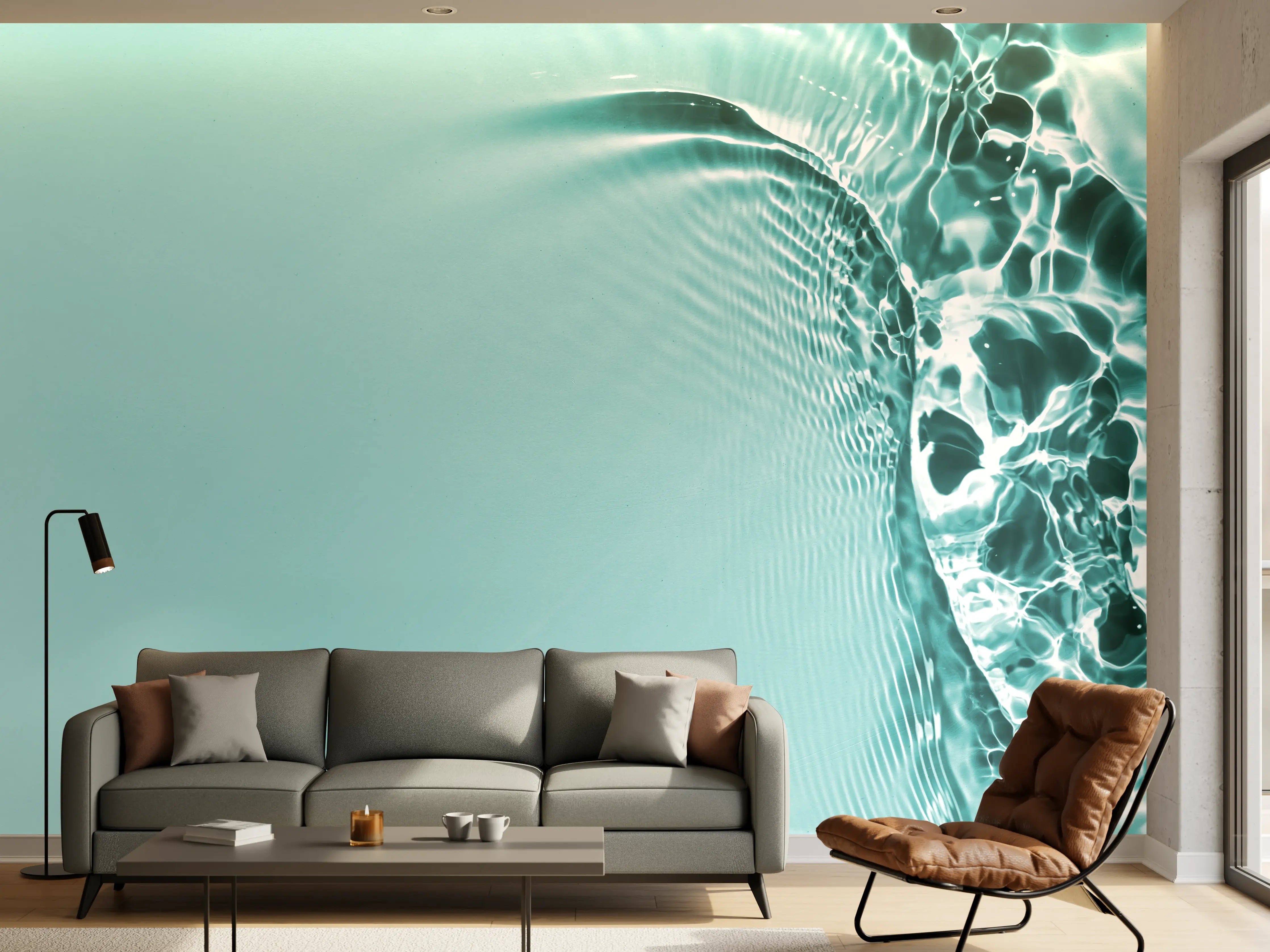 Wandverkleidung Wohnzimmer - Türkisblaues Wasser mit Lichtreflexen