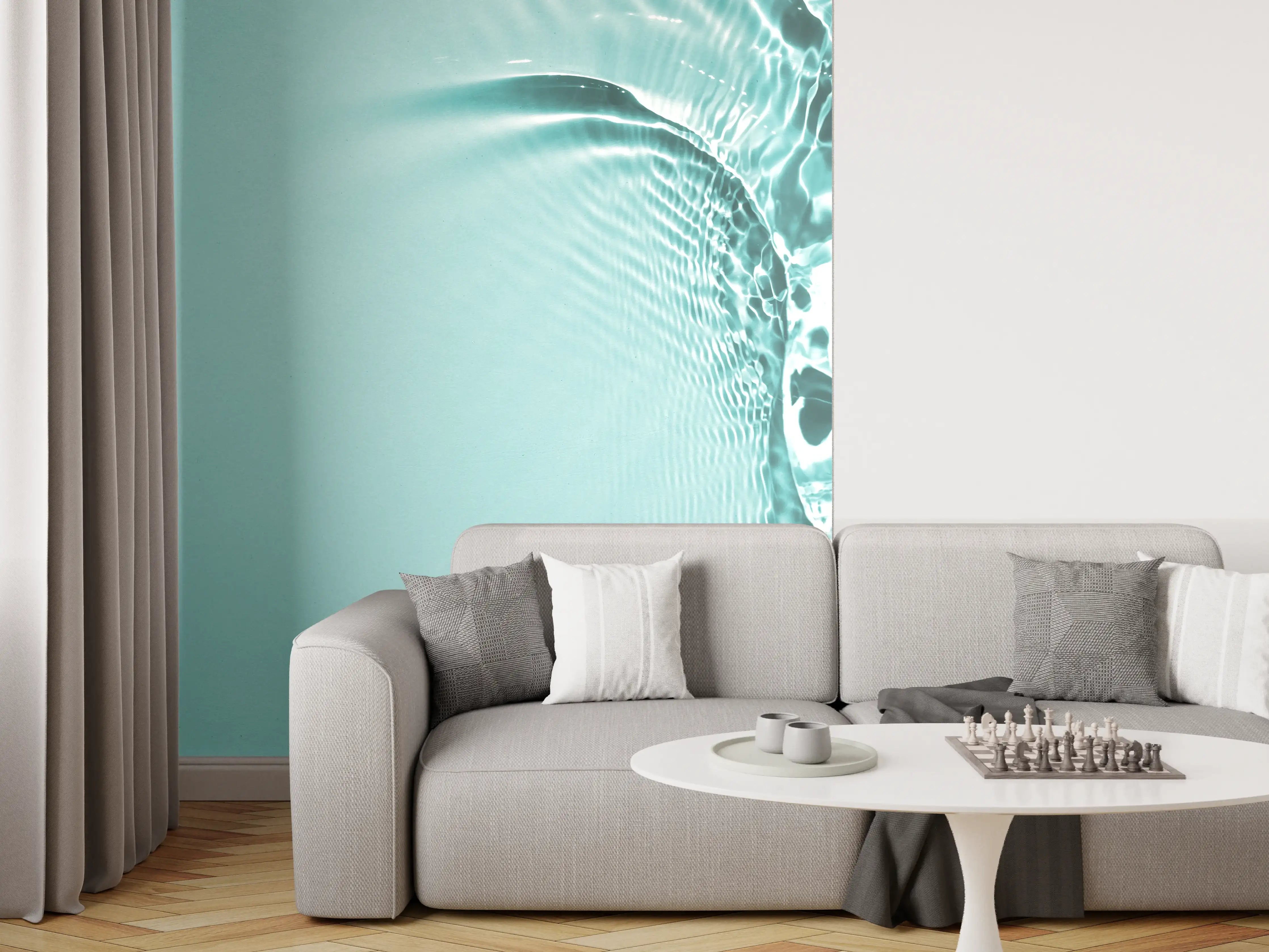 Wandverkleidung Wohnzimmer - Türkisblaues Wasser mit Lichtreflexen