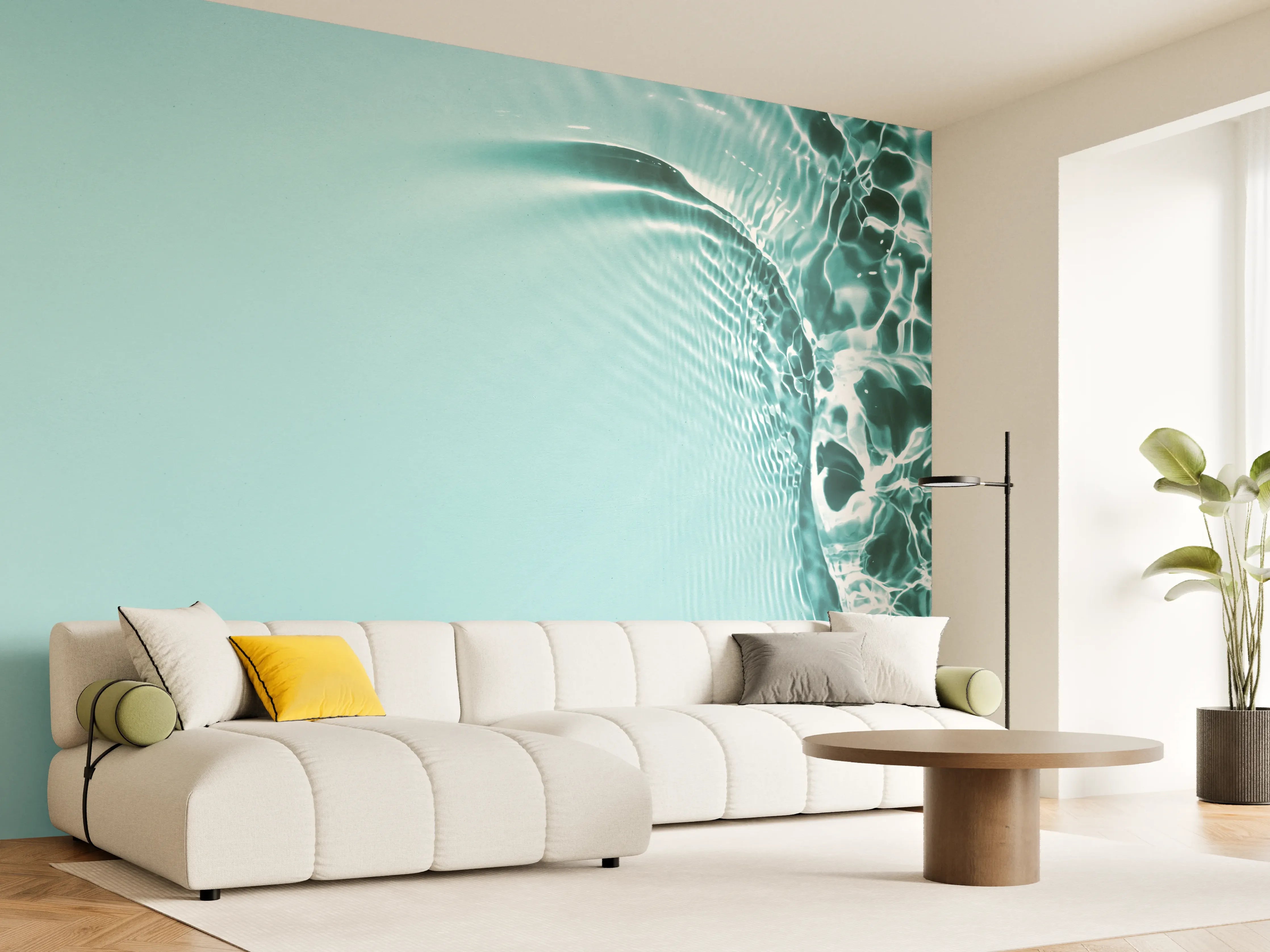 Wandverkleidung Wohnzimmer - Türkisblaues Wasser mit Lichtreflexen