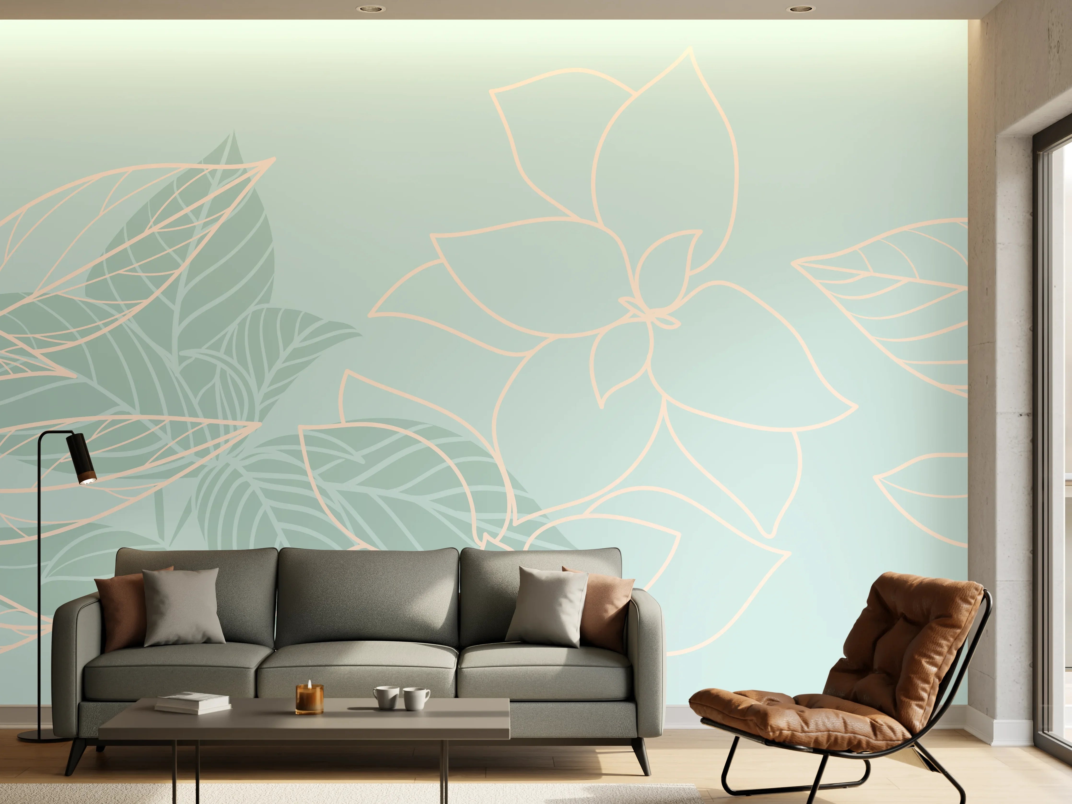 Wandverkleidung Wohnzimmer - Türkise Pflanzen