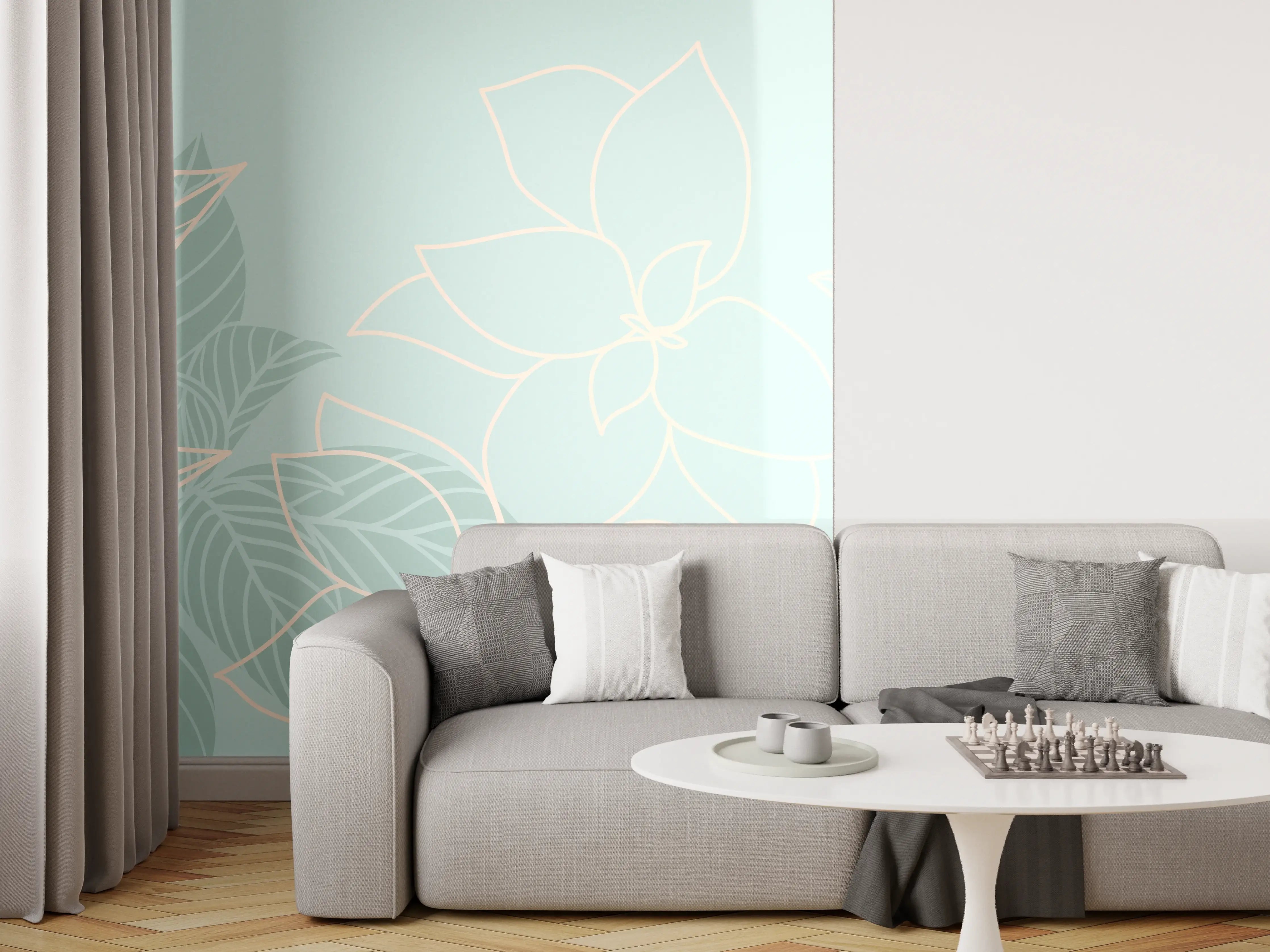 Wandverkleidung Wohnzimmer - Türkise Pflanzen