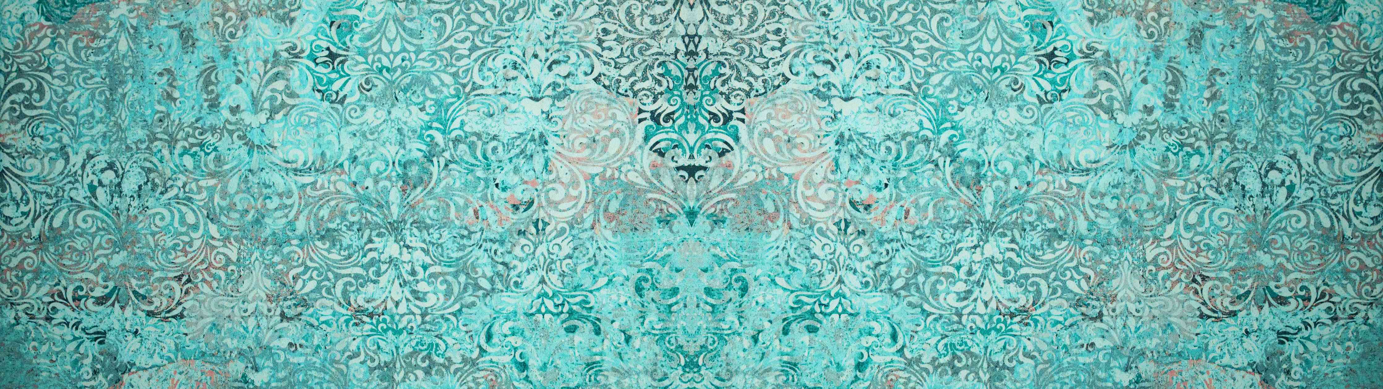 Wandverkleidung Wohnzimmer-Türkise Vintage Tapete