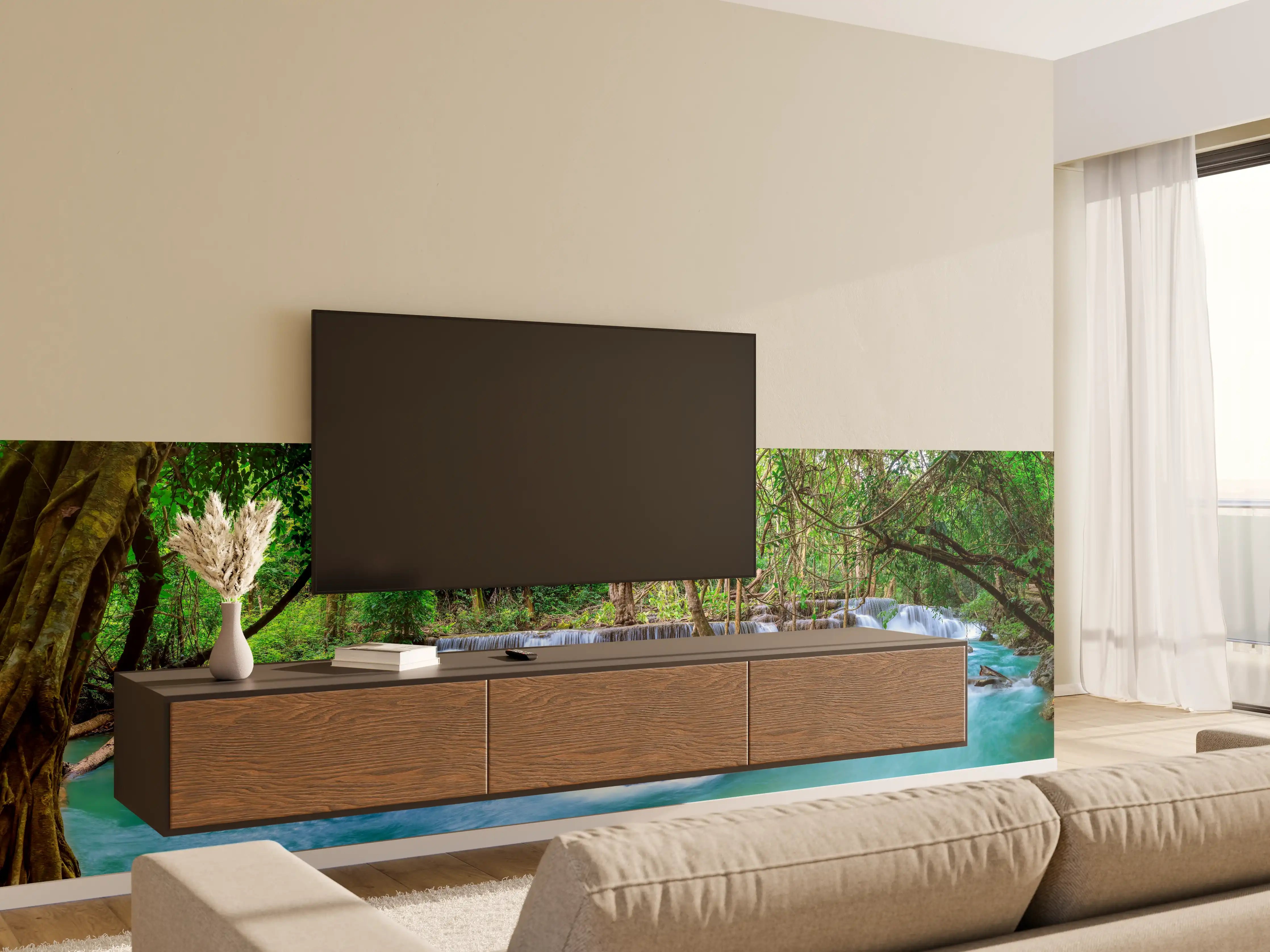 Wandverkleidung Wohnzimmer - Türkisgrüner Dschungel-Wasserfall