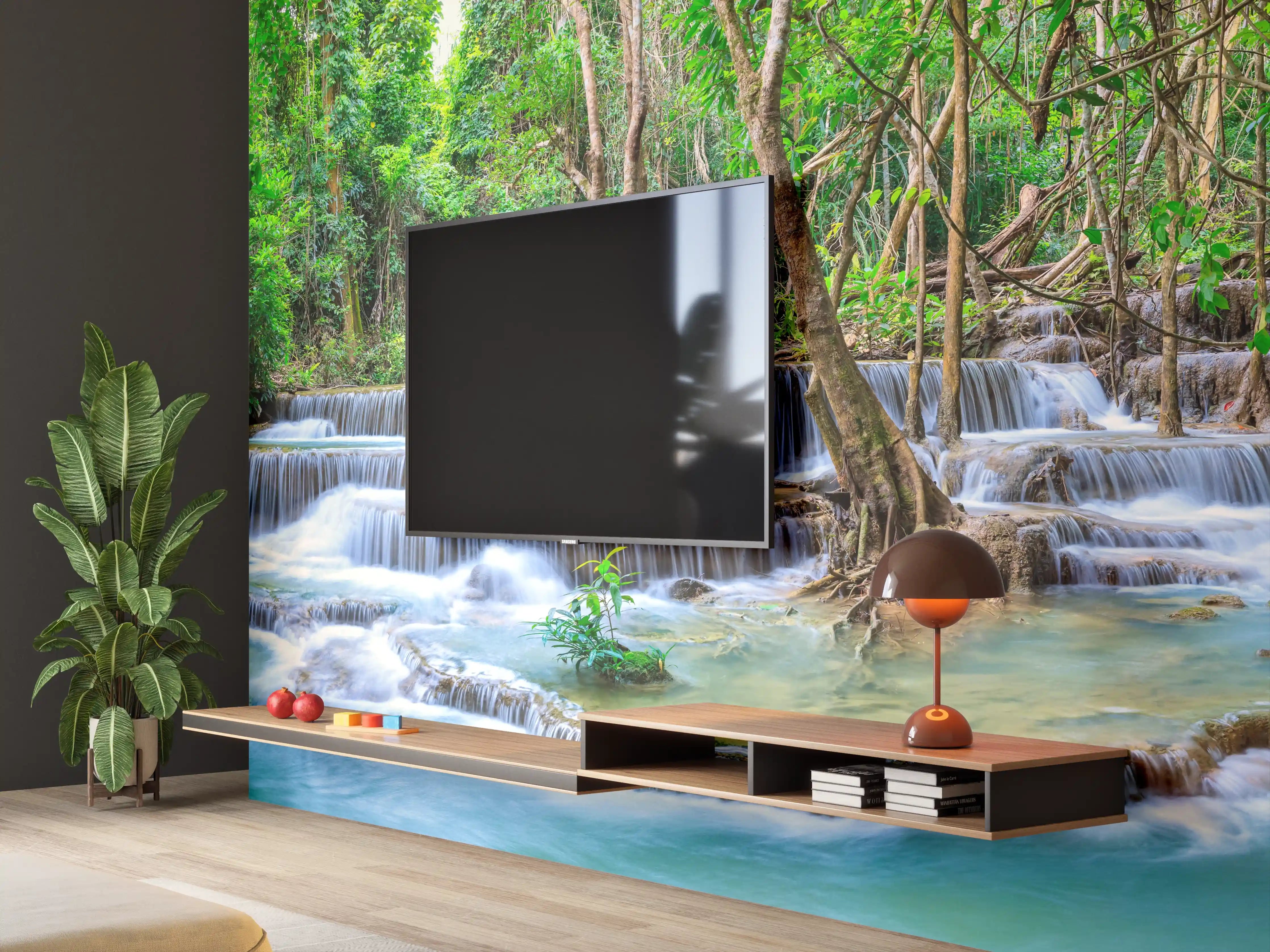 Wandverkleidung Wohnzimmer - Türkisgrüner Dschungel-Wasserfall