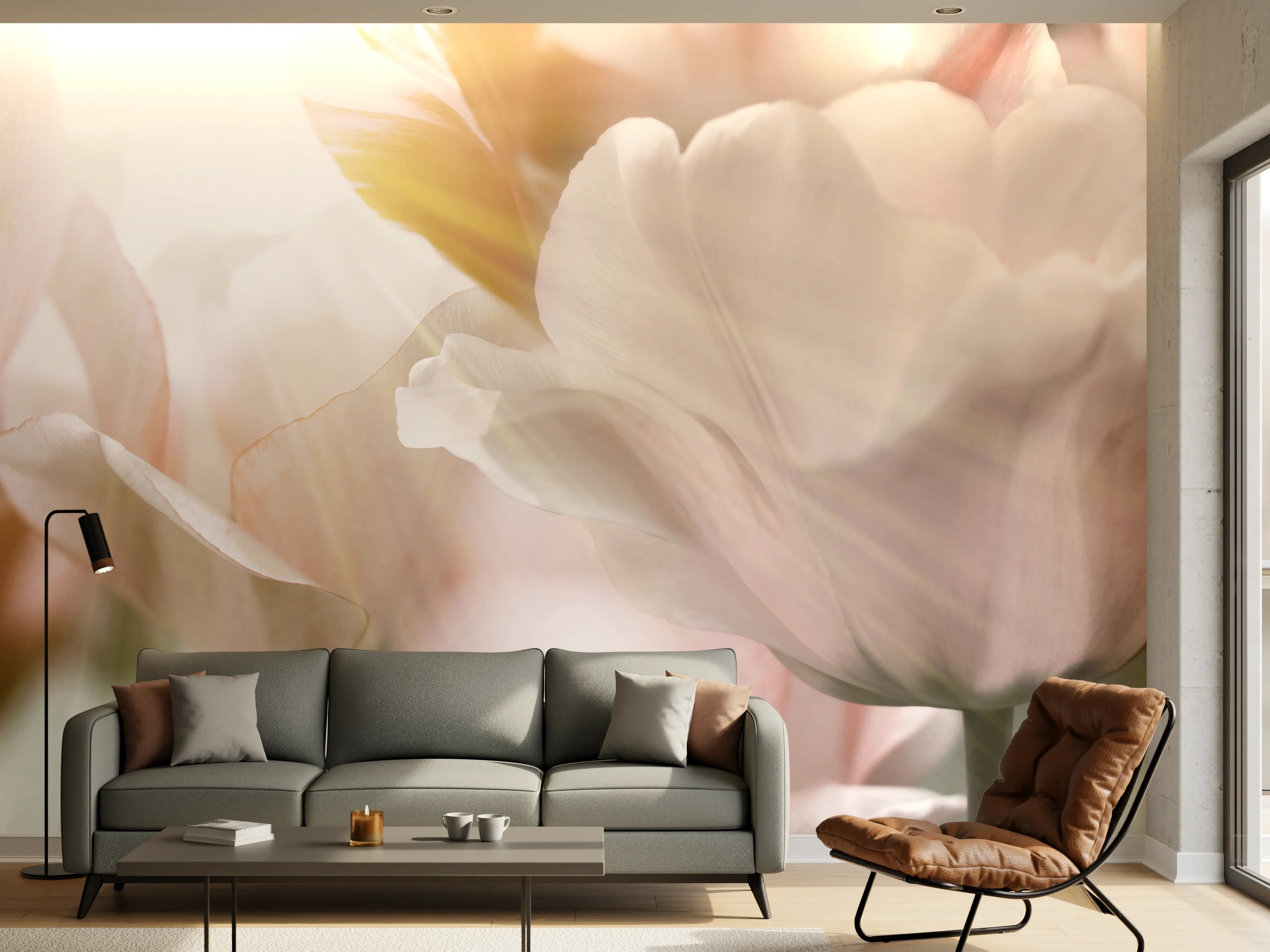 Wandverkleidung Wohnzimmer - Tulpen in Sonnenstrahlen