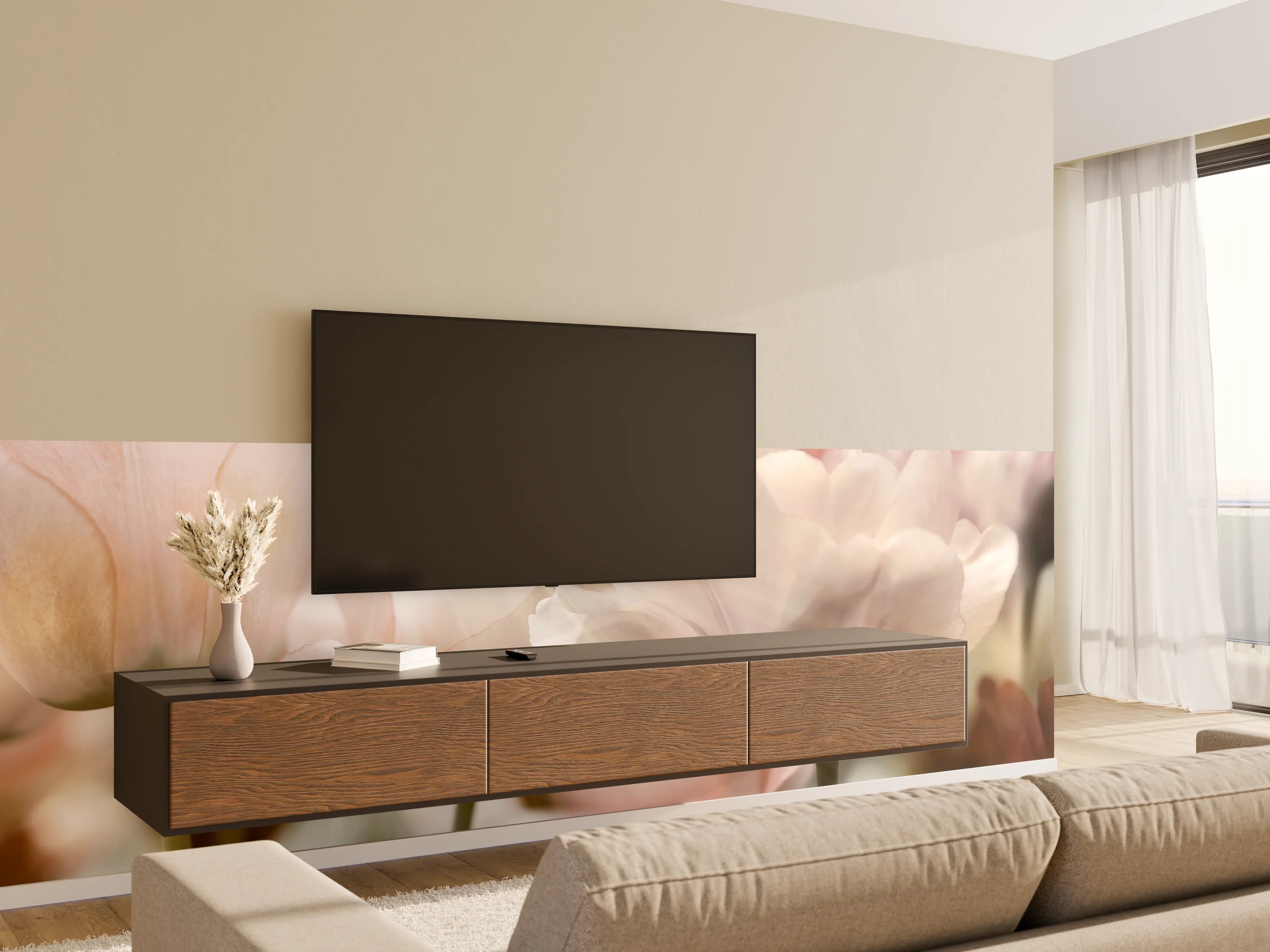 Wandverkleidung Wohnzimmer - Tulpen in Sonnenstrahlen