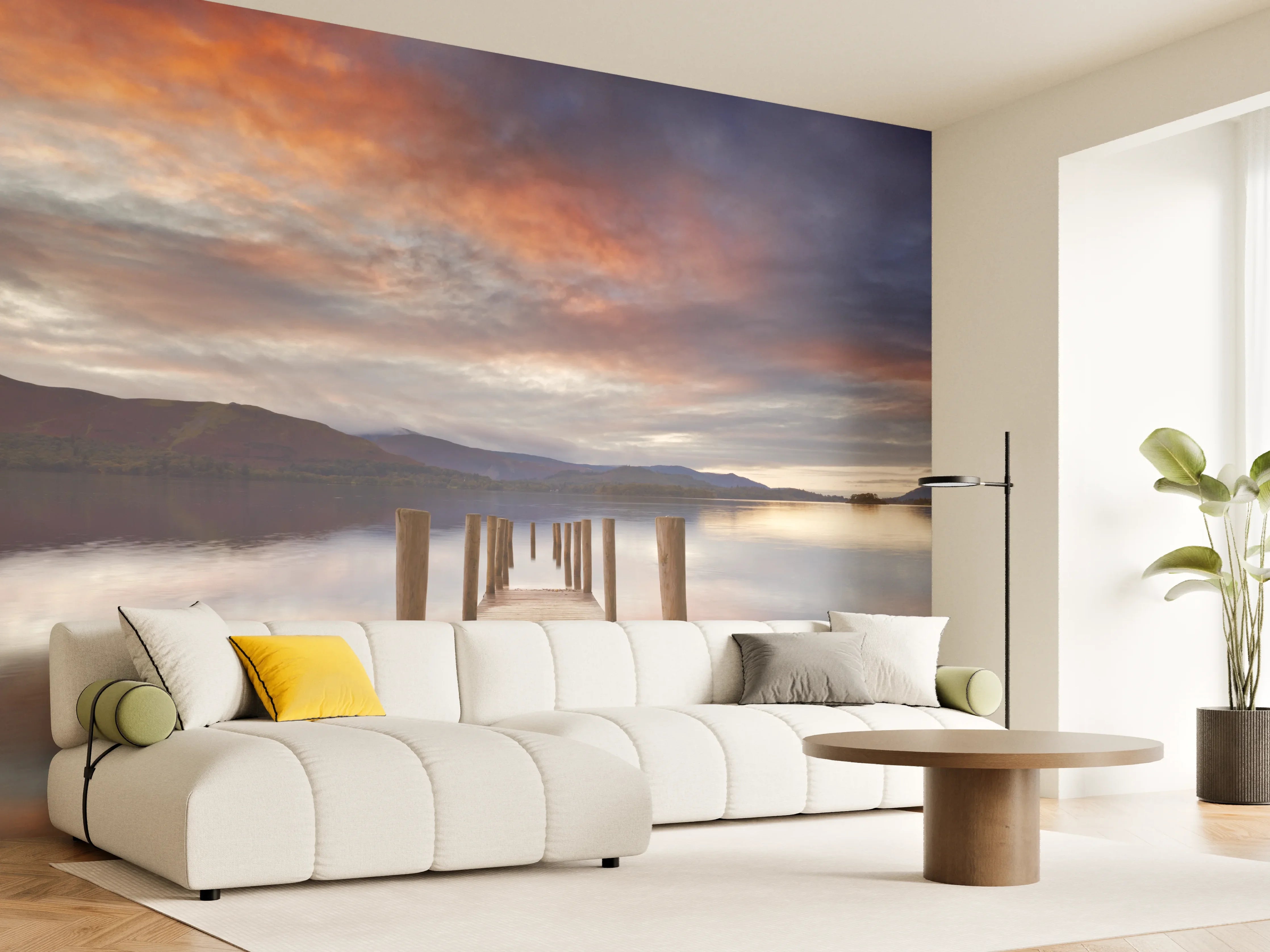 Wandverkleidung Wohnzimmer - Überschwemmter Steg in Derwent Water
