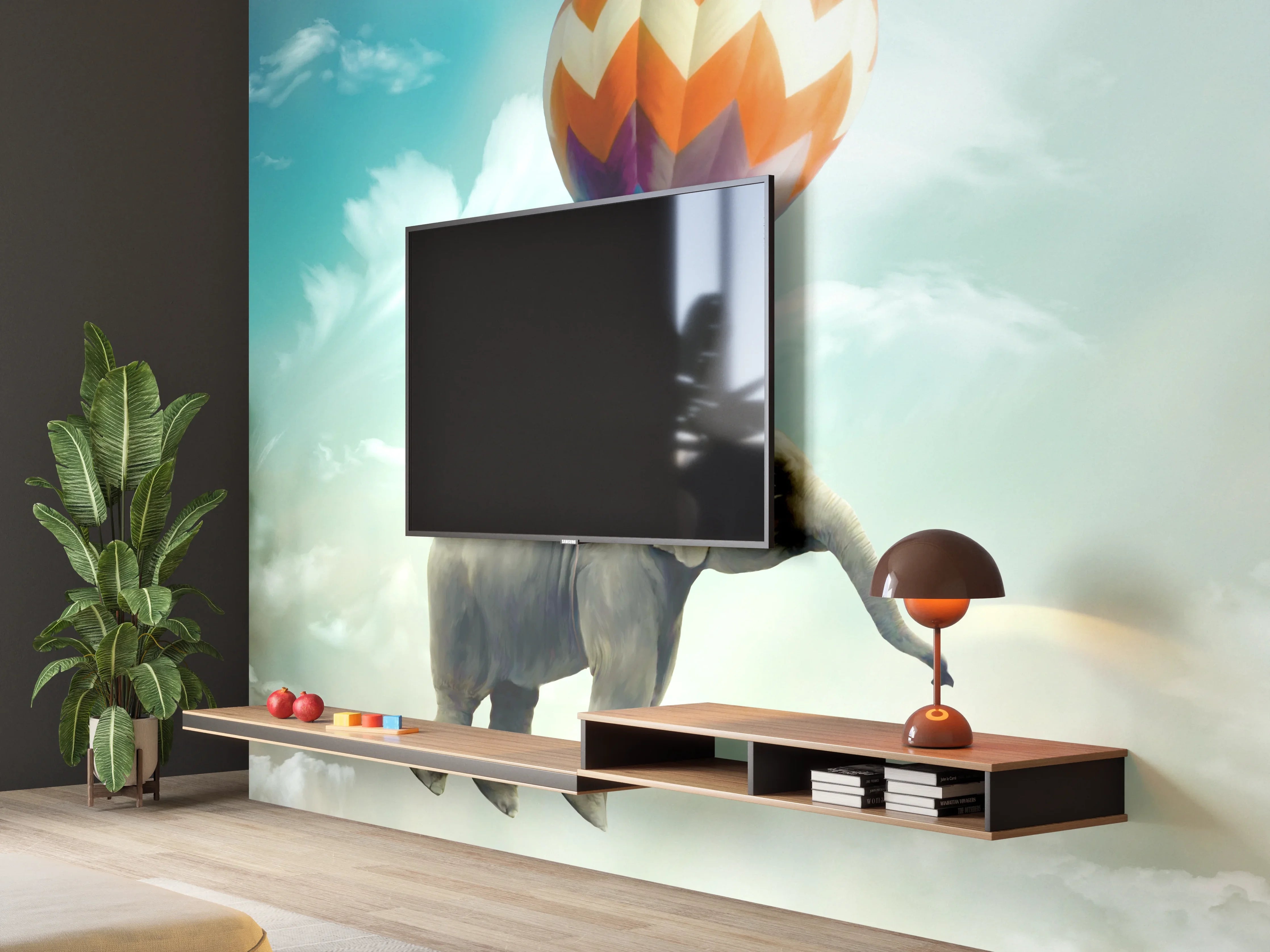 Wandverkleidung Wohnzimmer - Unrealistische Darstellung 
