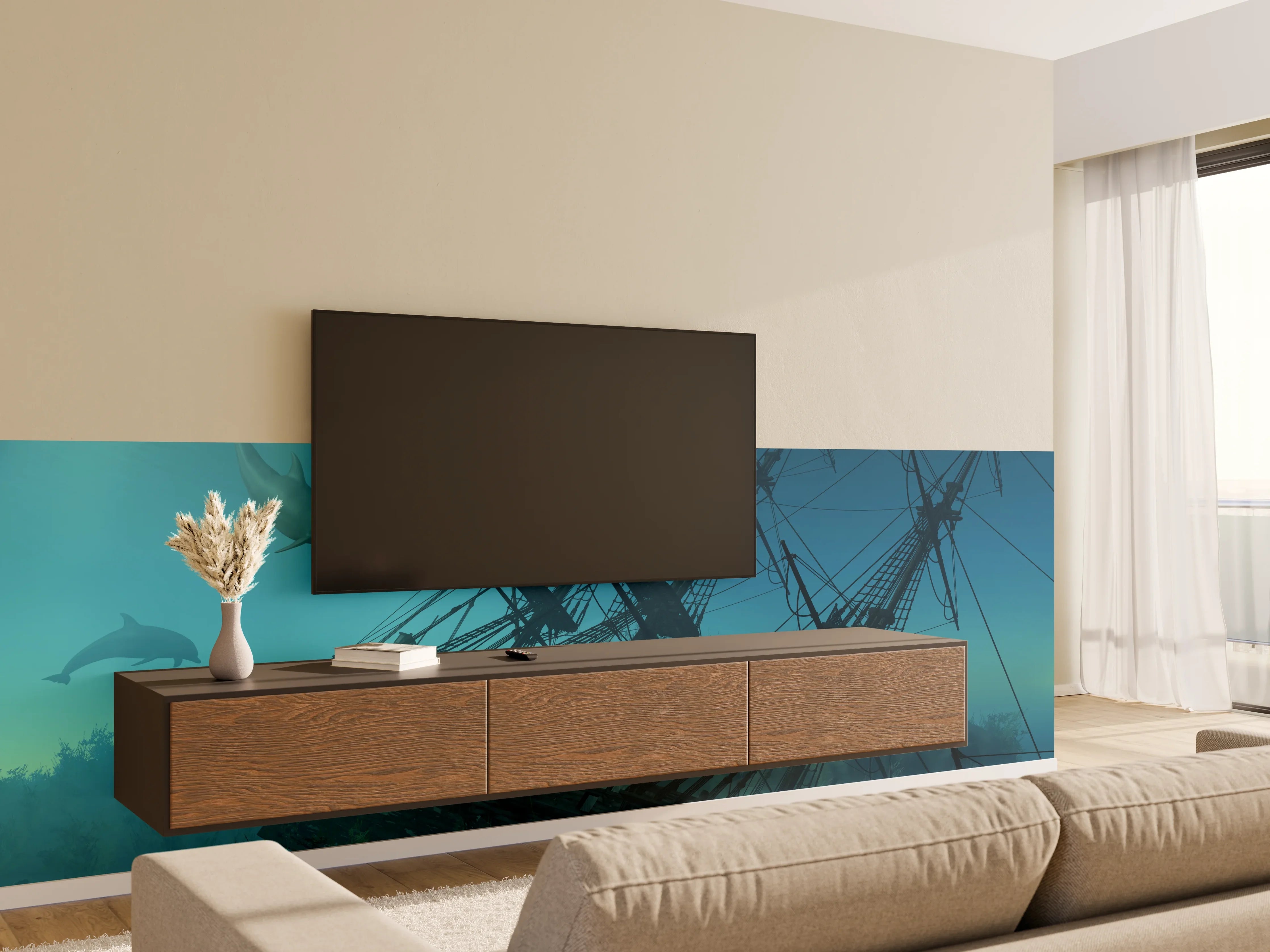 Wandverkleidung Wohnzimmer - Untergang eines alten Segelschiffs