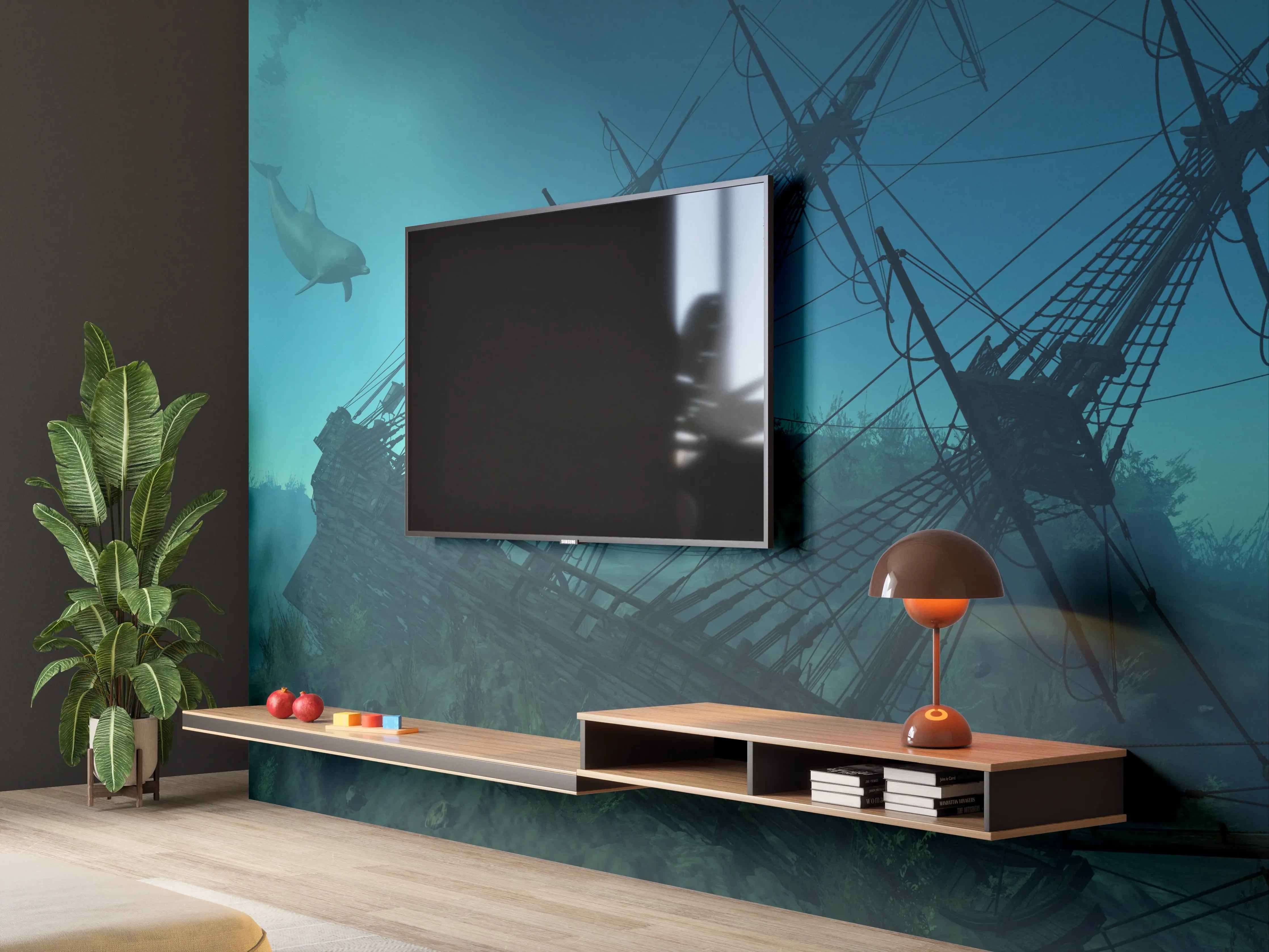 Wandverkleidung Wohnzimmer - Untergang eines alten Segelschiffs