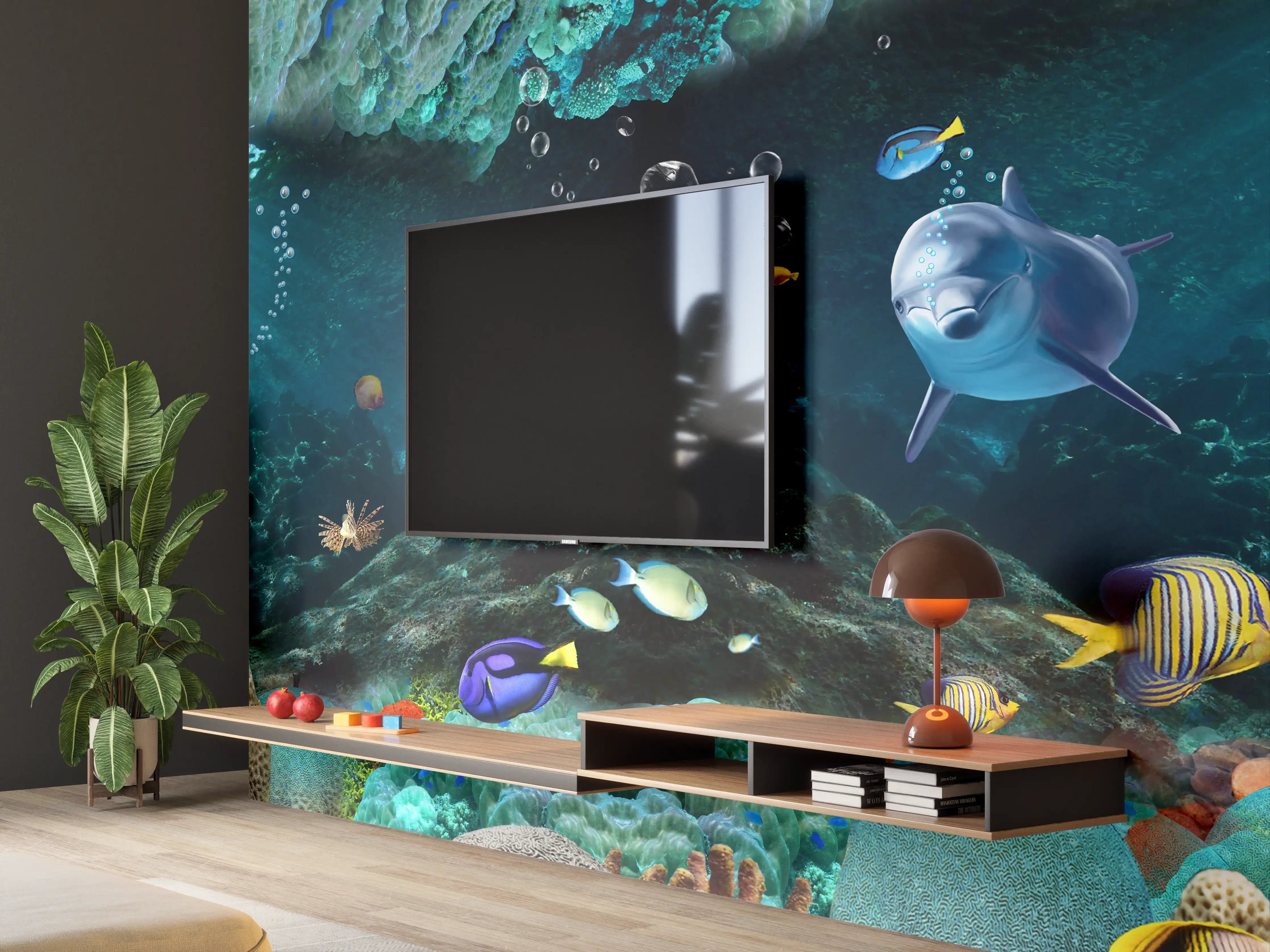 Wandverkleidung Wohnzimmer - Unterwasserwelt - Grafik