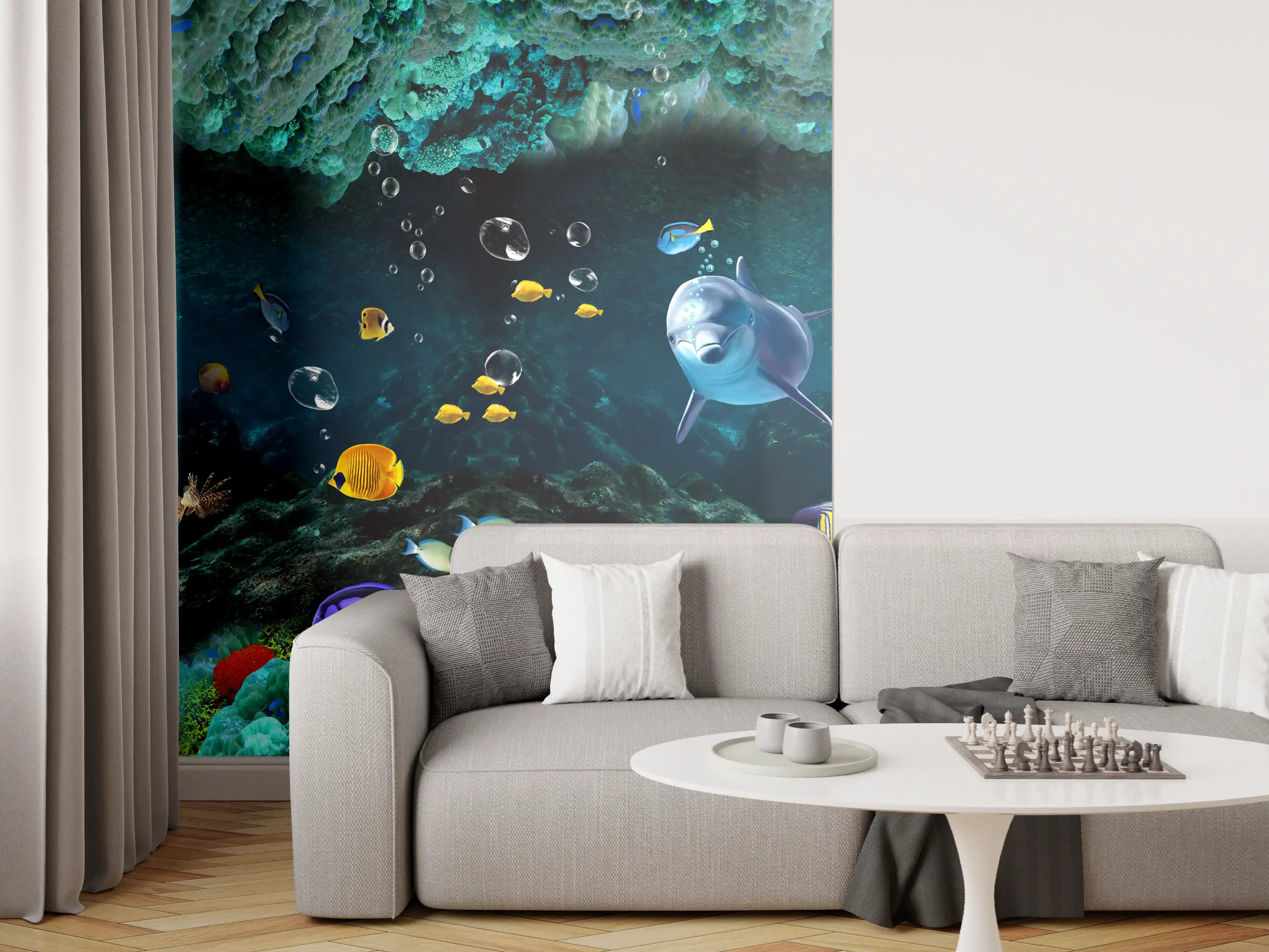 Wandverkleidung Wohnzimmer - Unterwasserwelt - Grafik