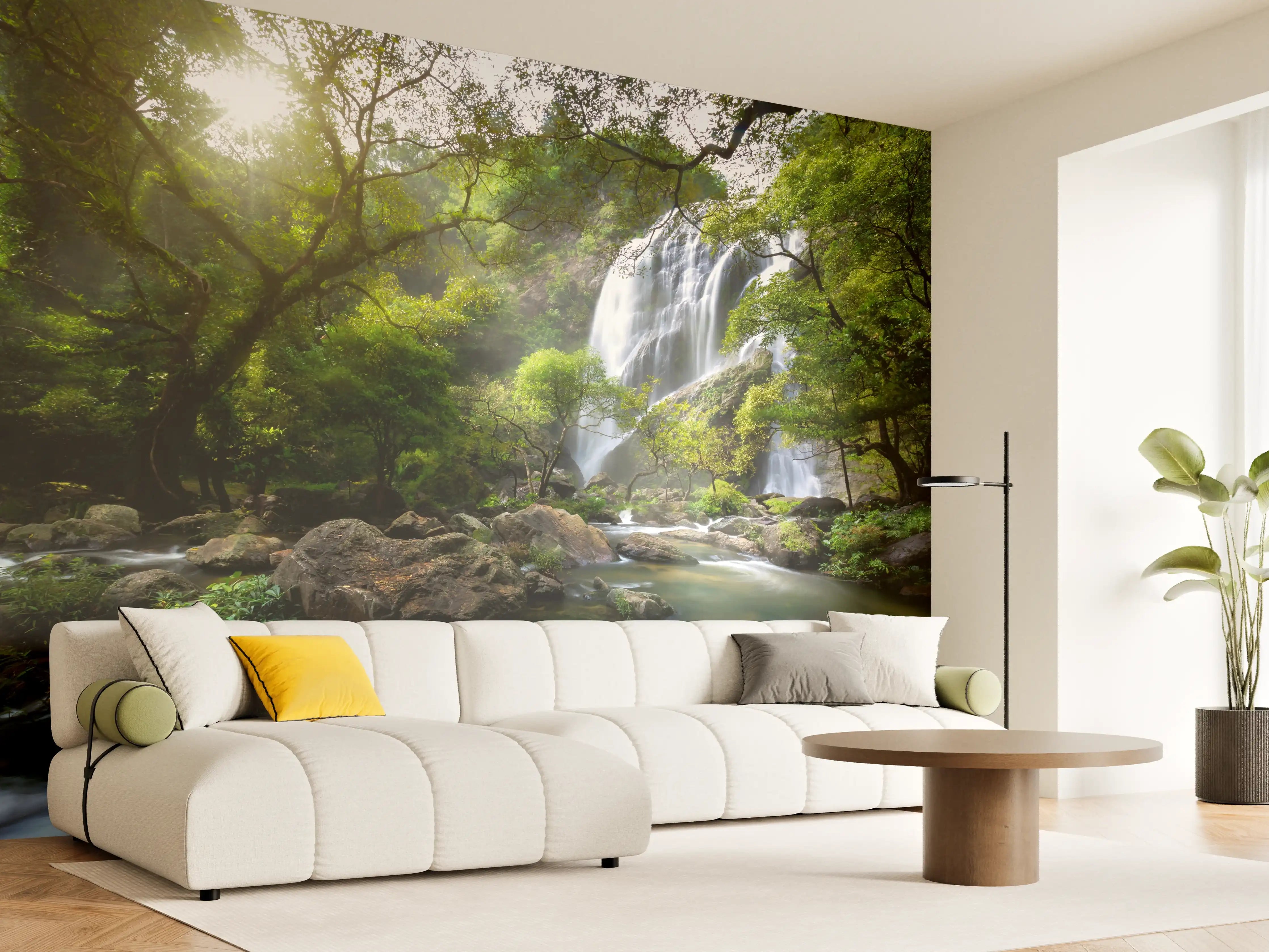 Wandverkleidung Wohnzimmer - Urlaubsparadies: Wasserfall in natürlicher Umgebung
