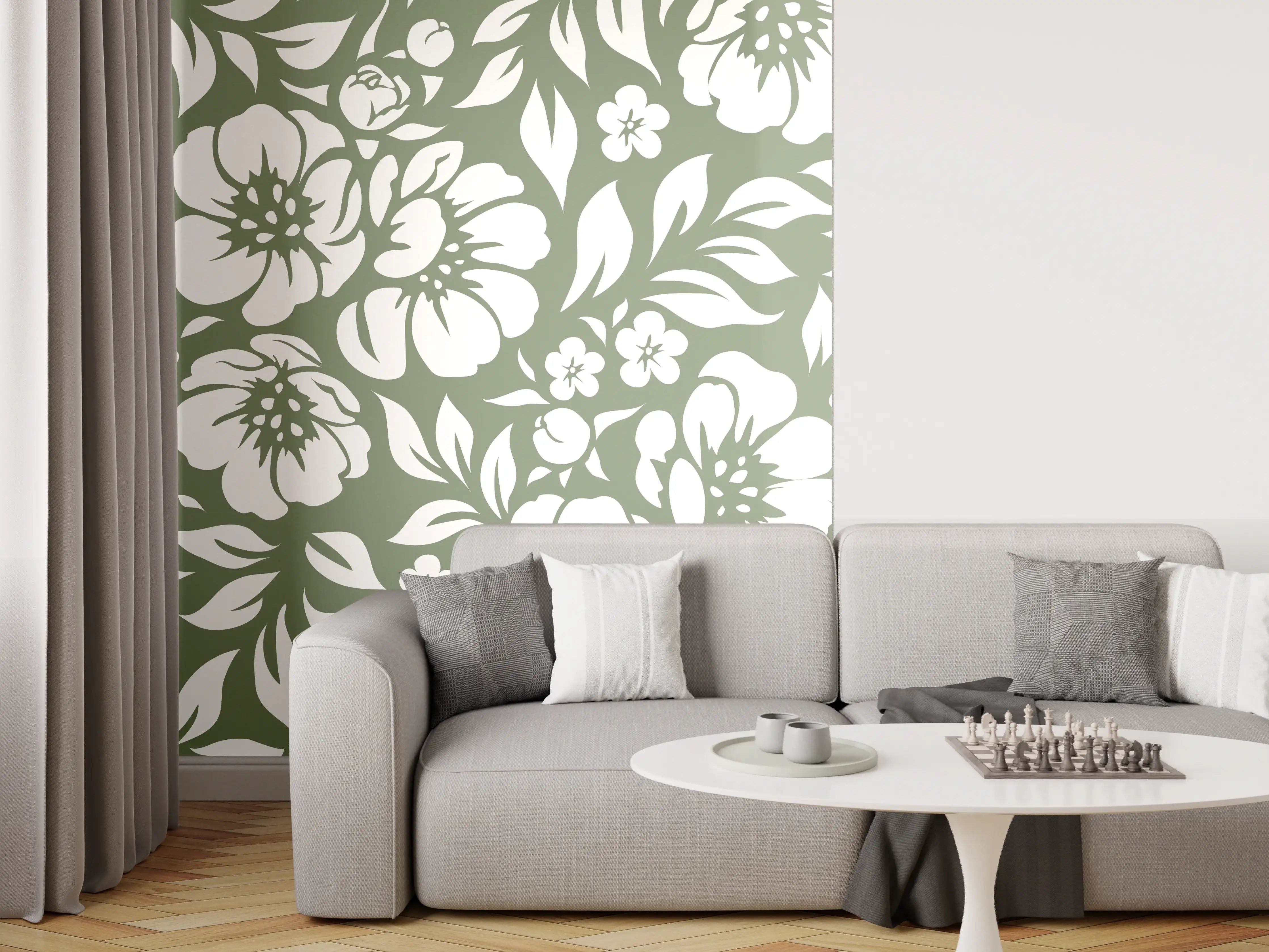 Wandverkleidung Wohnzimmer - Veilernder floral Muster in sanften Tönen