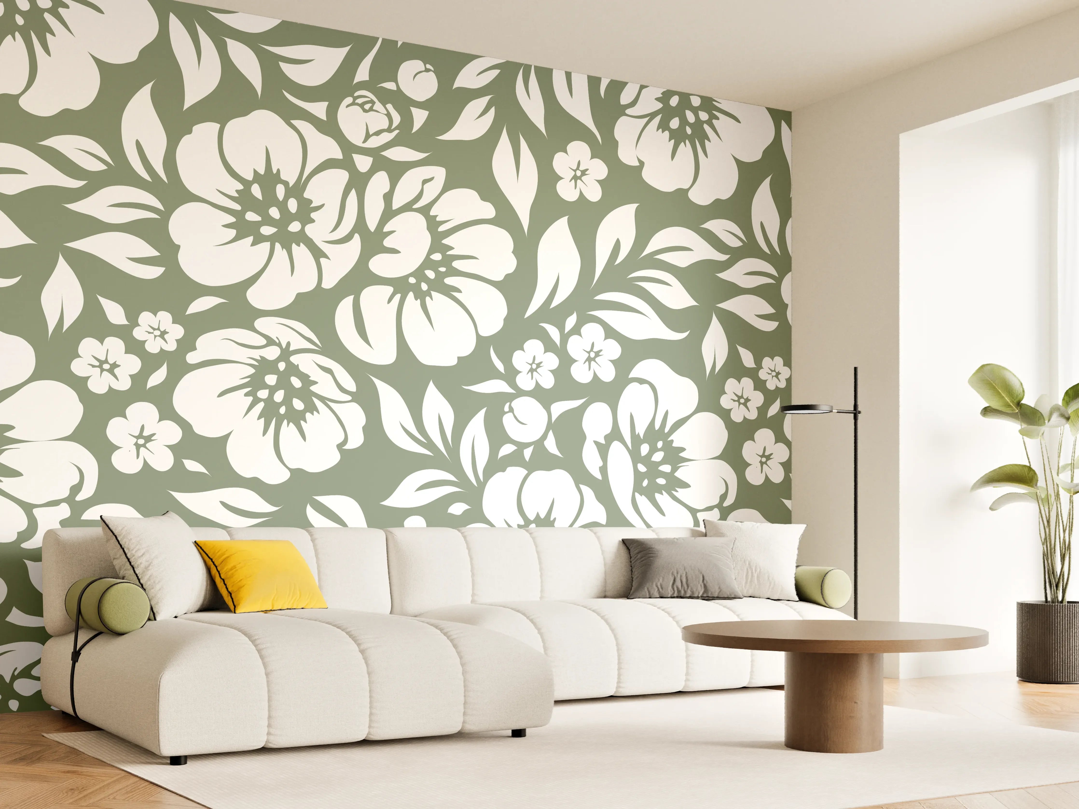 Wandverkleidung Wohnzimmer - Veilernder floral Muster in sanften Tönen