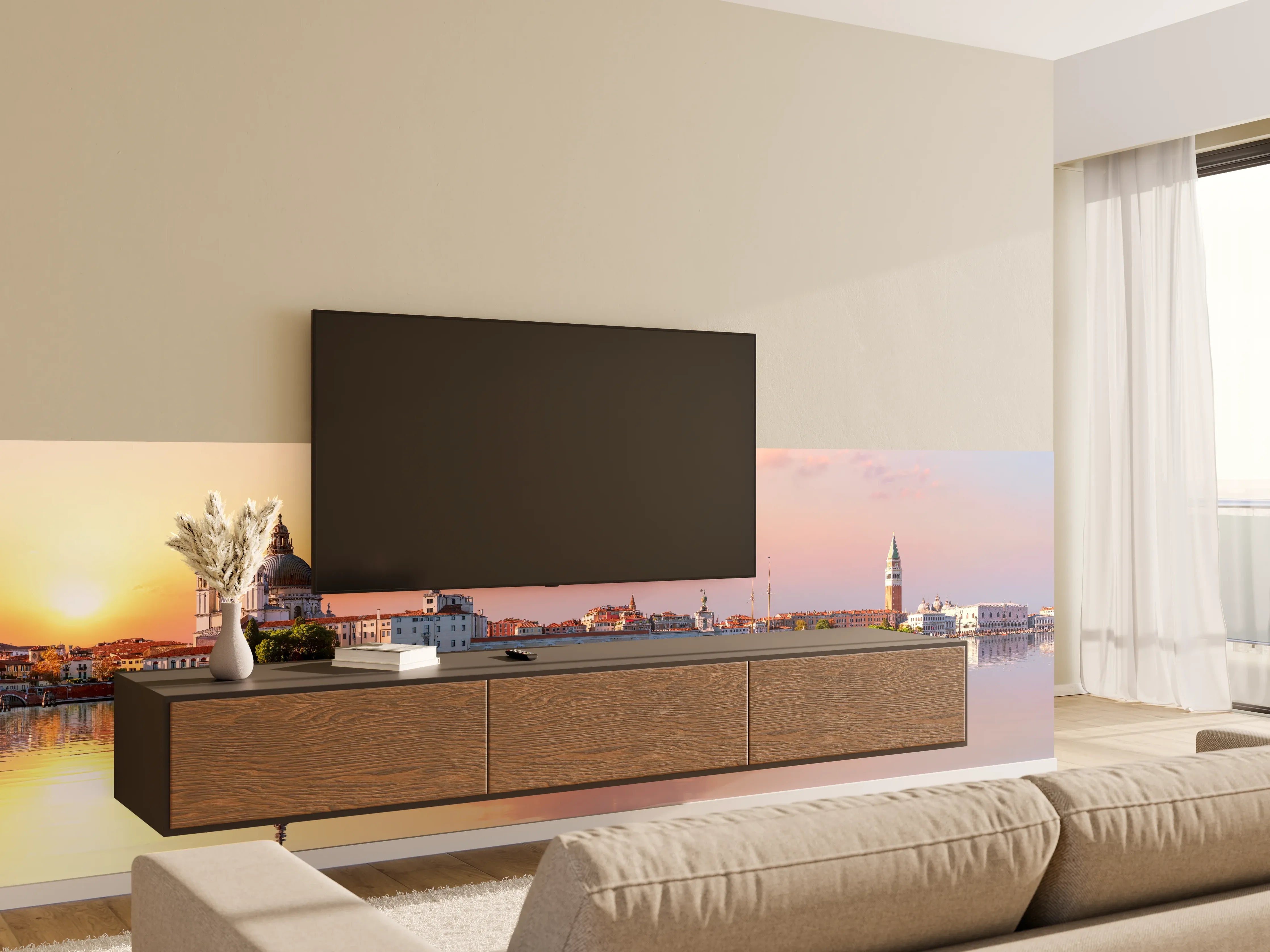 Wandverkleidung Wohnzimmer - Venedig-Panorama bei Sonnenuntergang