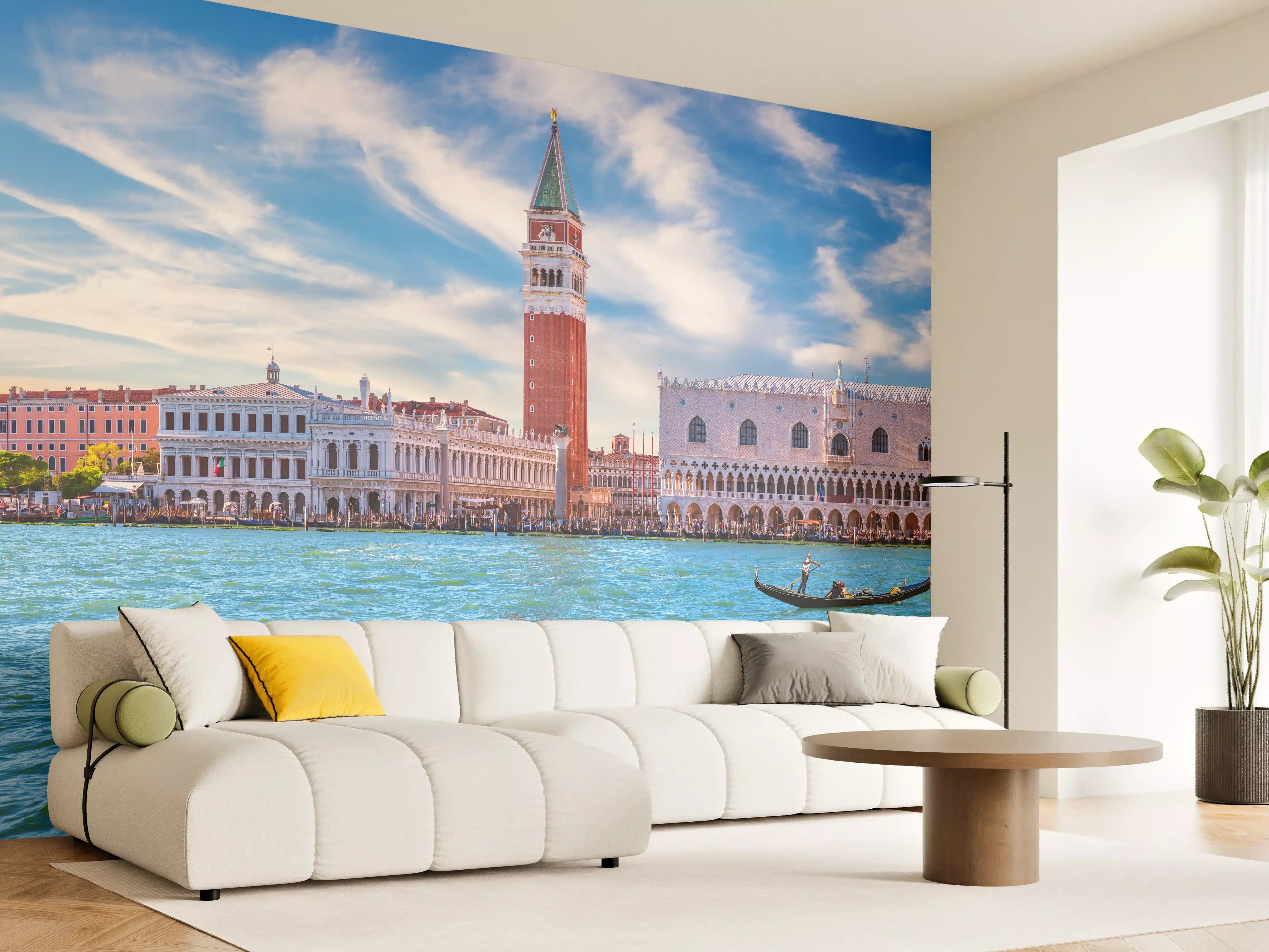 Wandverkleidung Wohnzimmer - Venedig Skyline Blau-Türkis